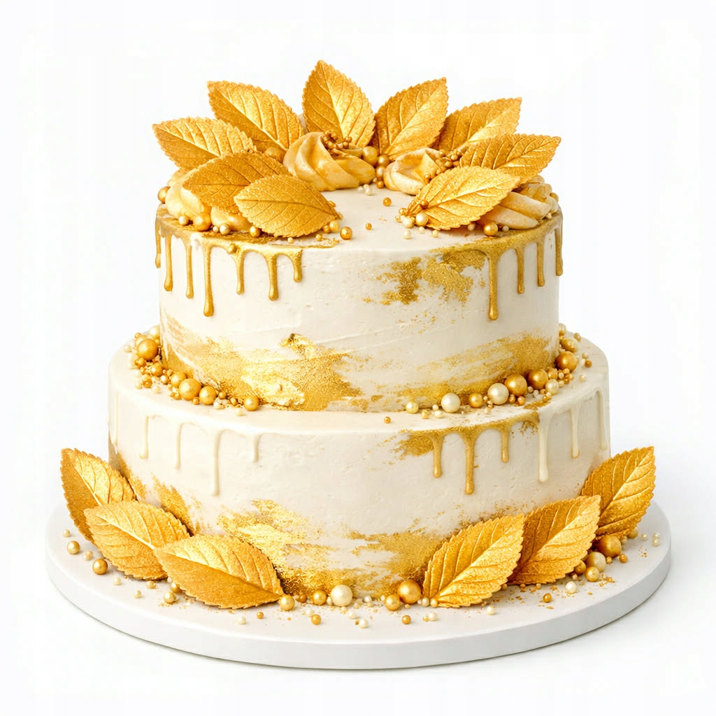 Listki Waflowe Złote Na Tort 30 Sztuk Dekoracja Listek Liście