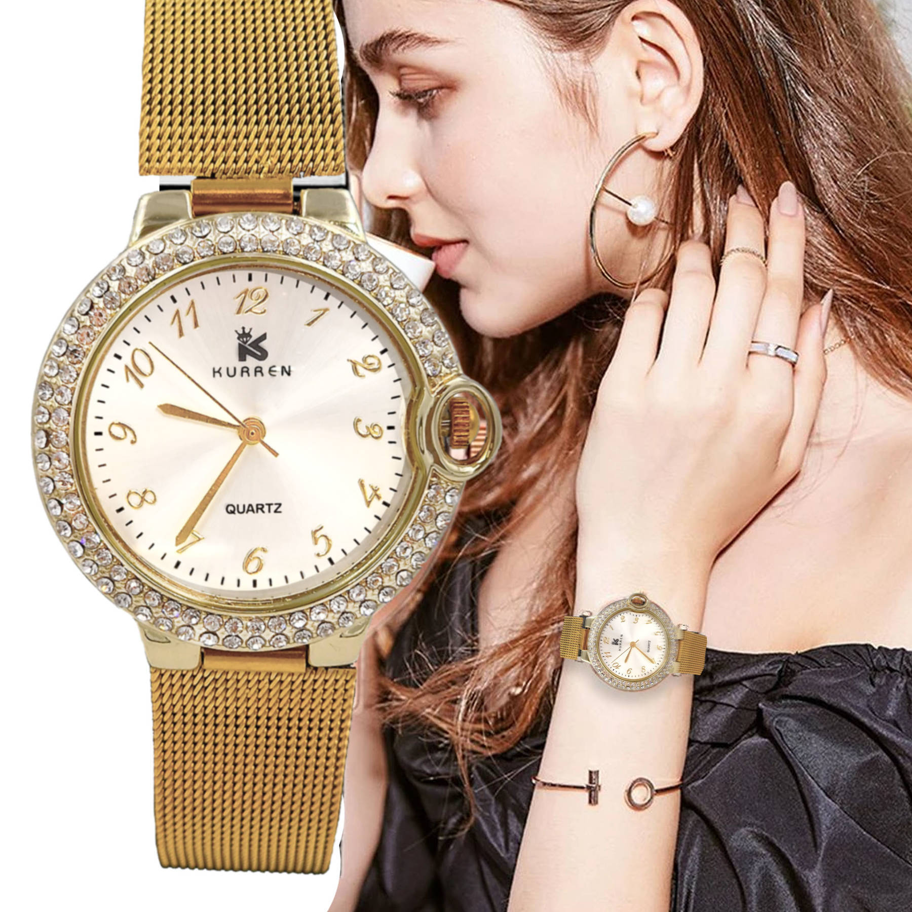 

Klasyczny Modny Zegarek Damski Cyrkonie Dzien Mamy