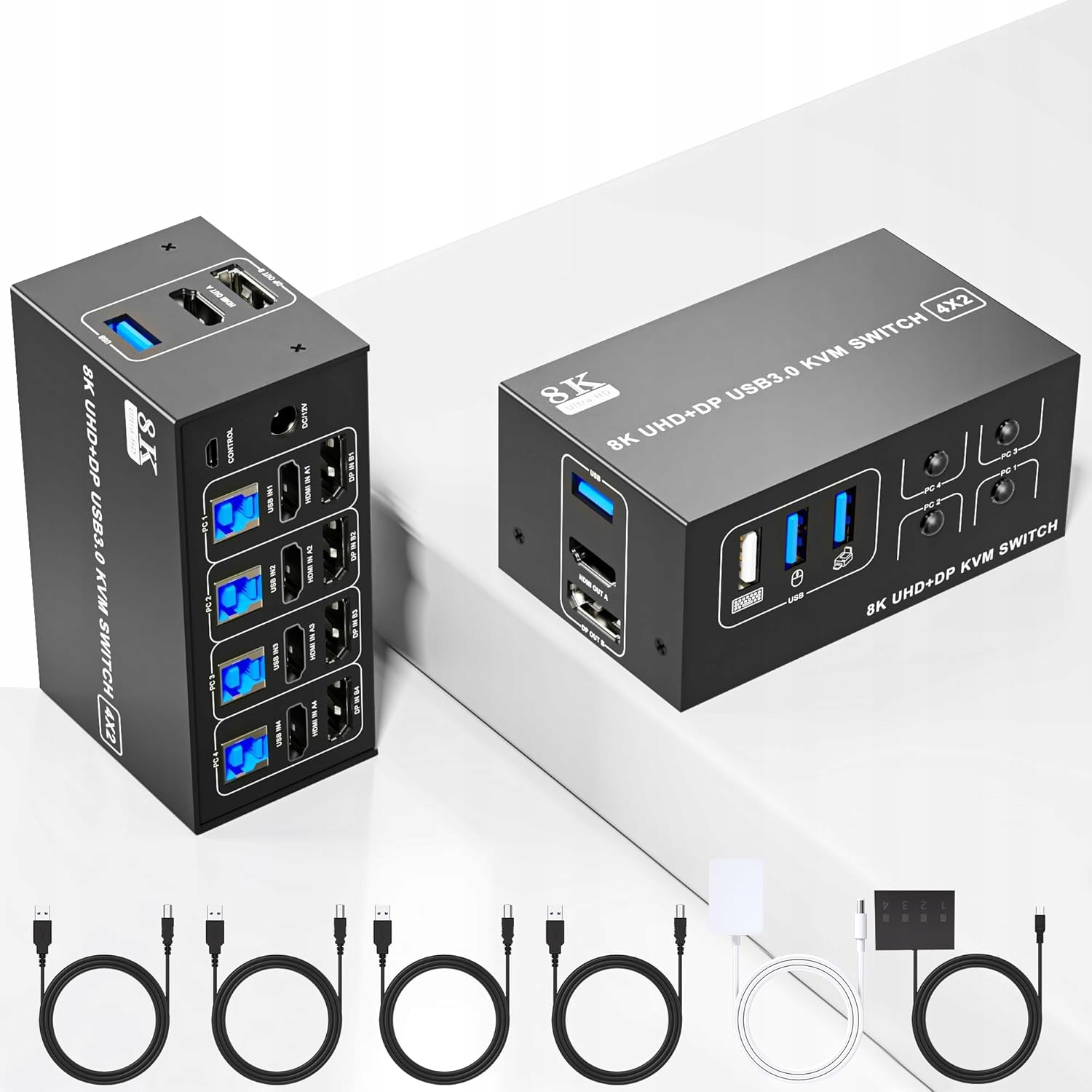 Przełącznik KVM USB 3.0, 5 Gb/s DP 1.4 HDMI 2.1 8K 60 Hz Displayport HDMI