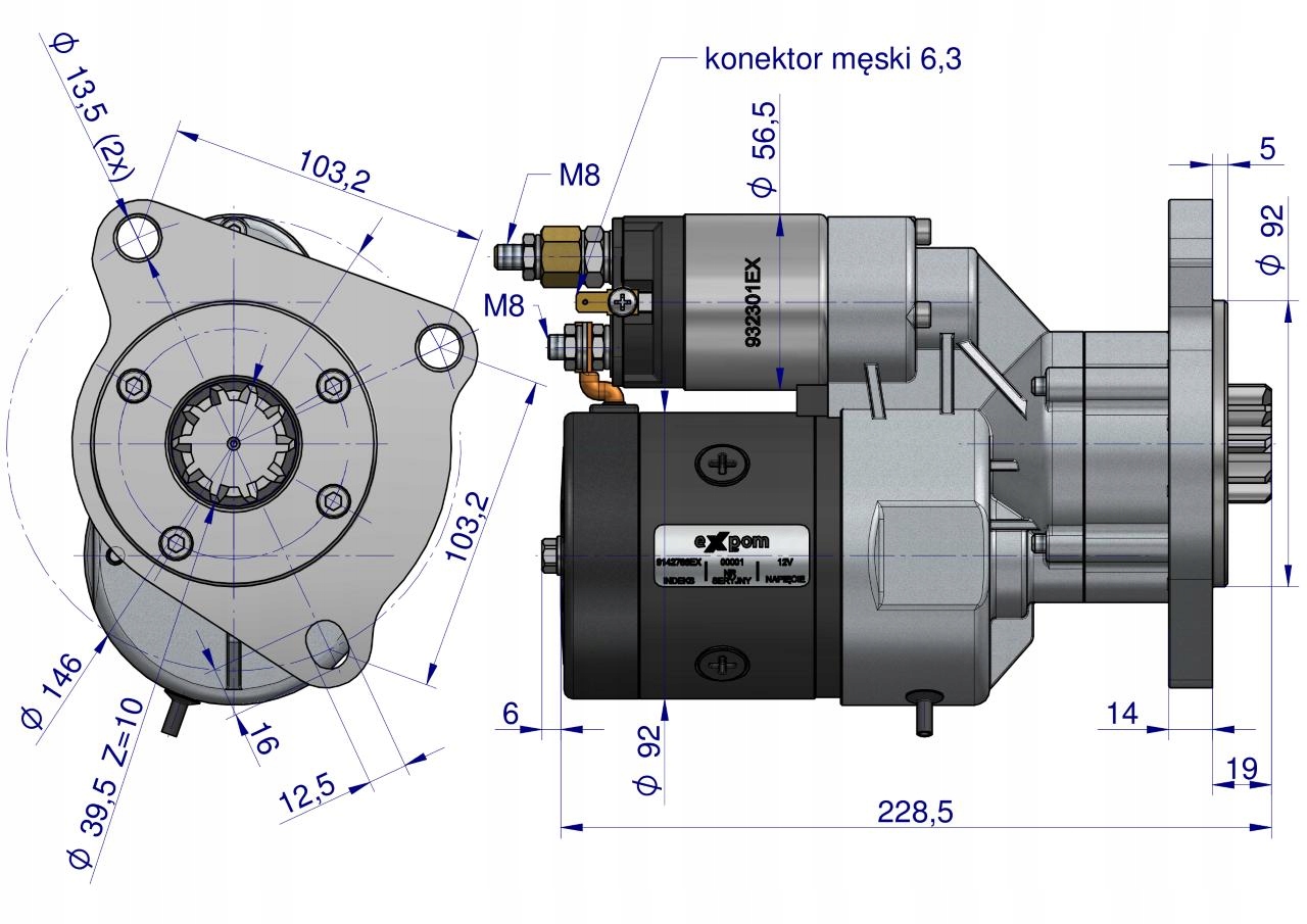 Rozrusznik z reduktorem typu Magneton Case Ford New Holland 9142765 Blue Li Numer katalogowy części R. 9142765EX
