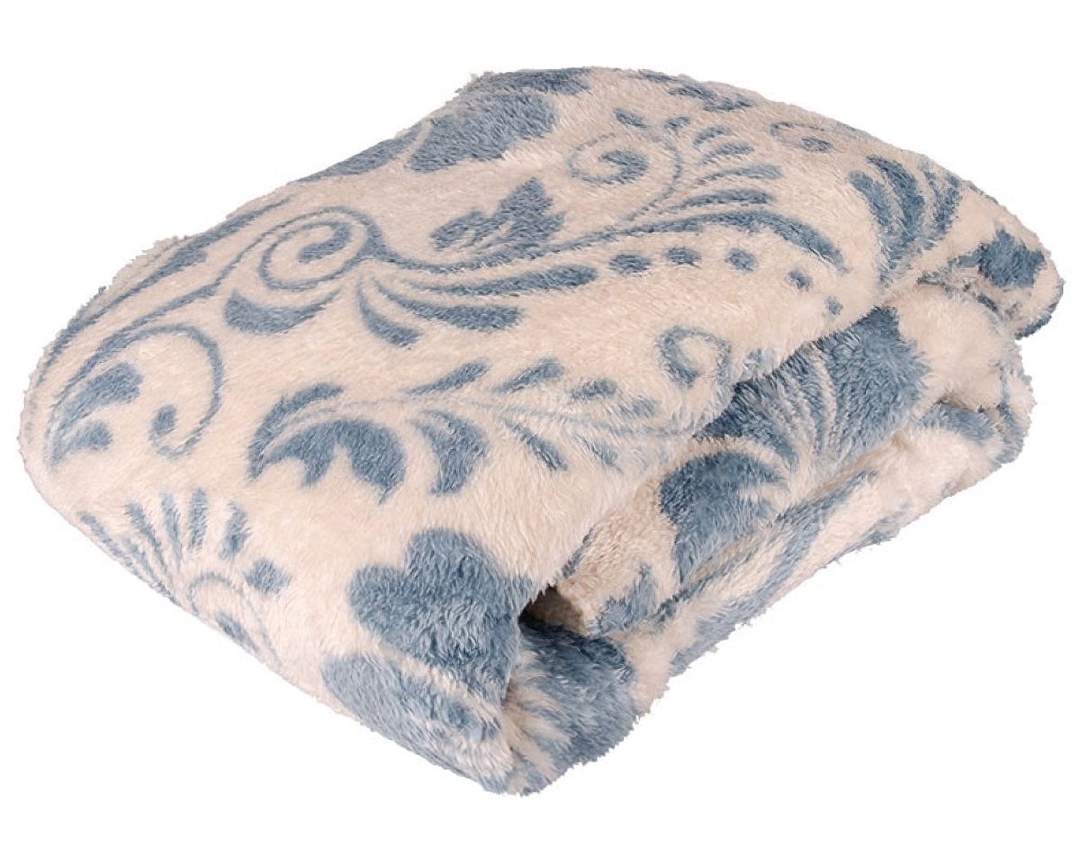 Deka z mikrovlákna beránek Květy, modrá, 150x200cm