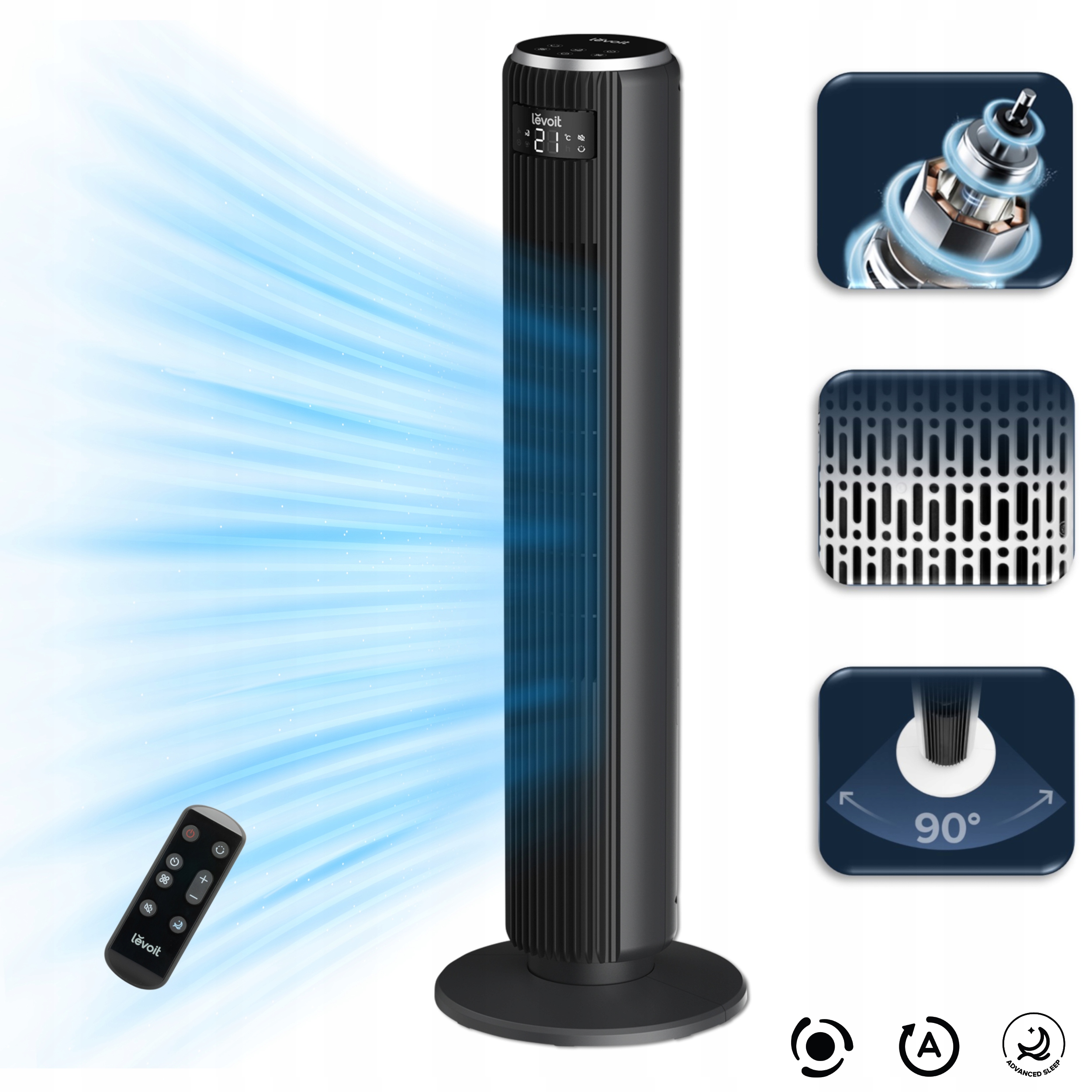 Stĺpový ventilátor Levoit TempSense 36 Pro Tower Fan čierny