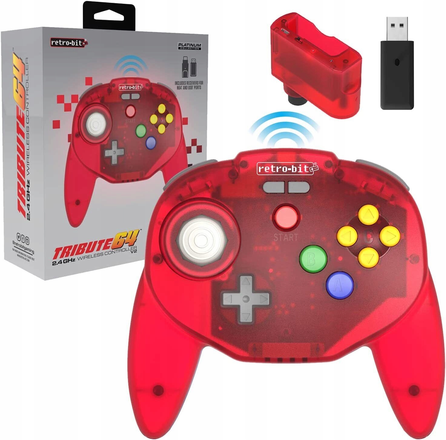 Retro-Bit Tribute64 2.4G V2 Pad PC Switch N64 Red EAN (GTIN) 0849172013834