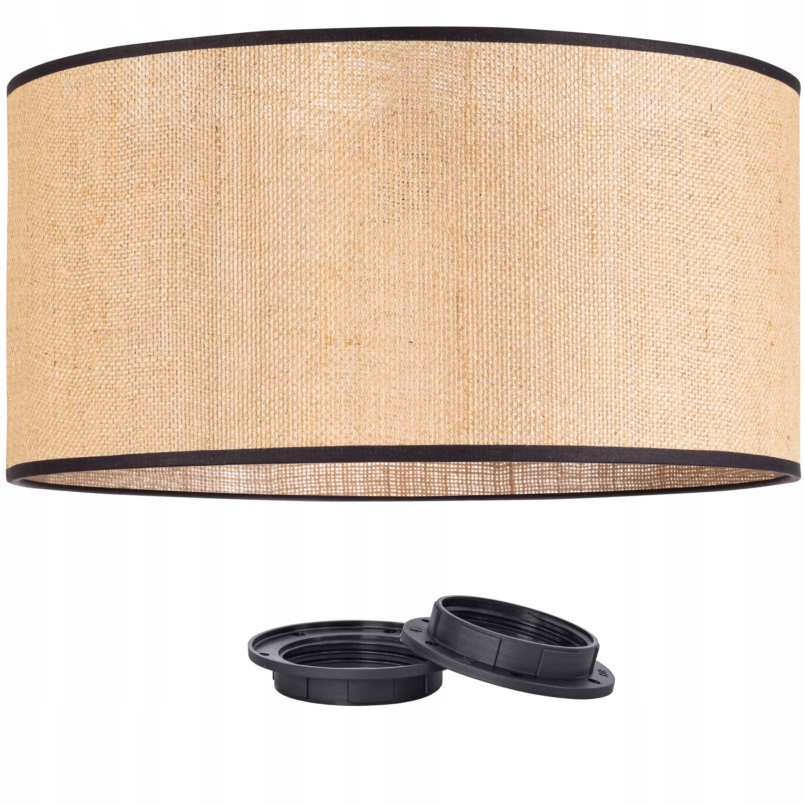 Abażur Boho Rustykalny okrągły tuba 40cm Juta beżowy czarny nakrętka E27