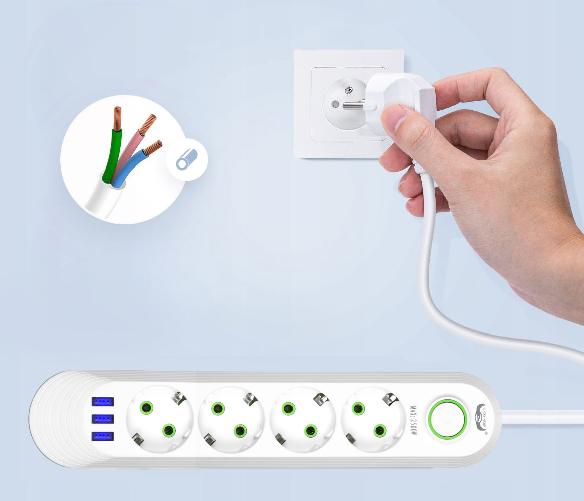 LISTWA ZASILAJĄCA 4 GNIAZDA + 3 USB PRZEDŁUŻACZ 3M Marka Interlook