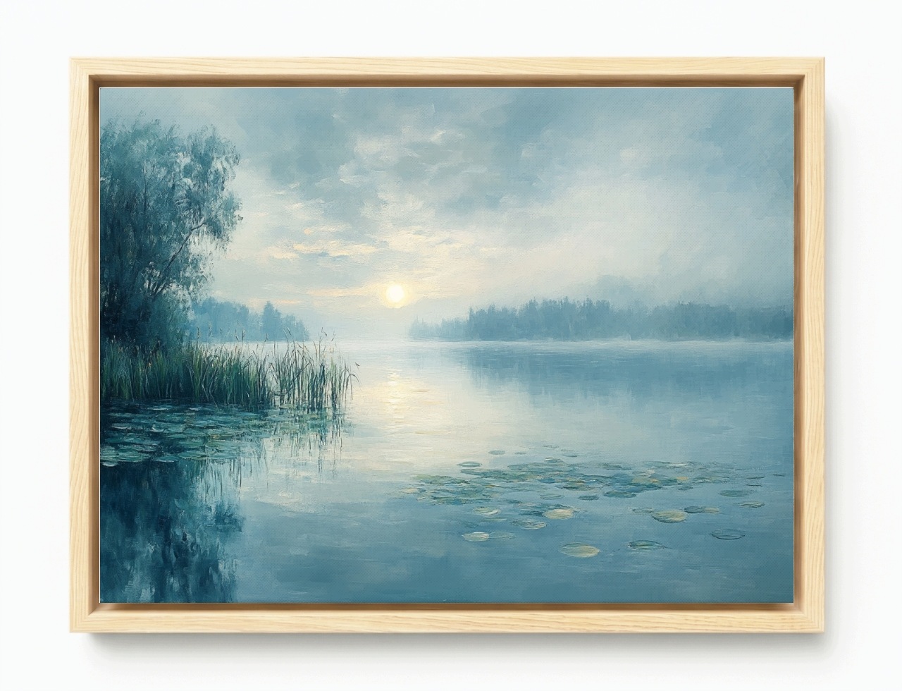 Obraz Rám American Box Krajina Jazero Stromy Slnko Východ Hmla 80x60