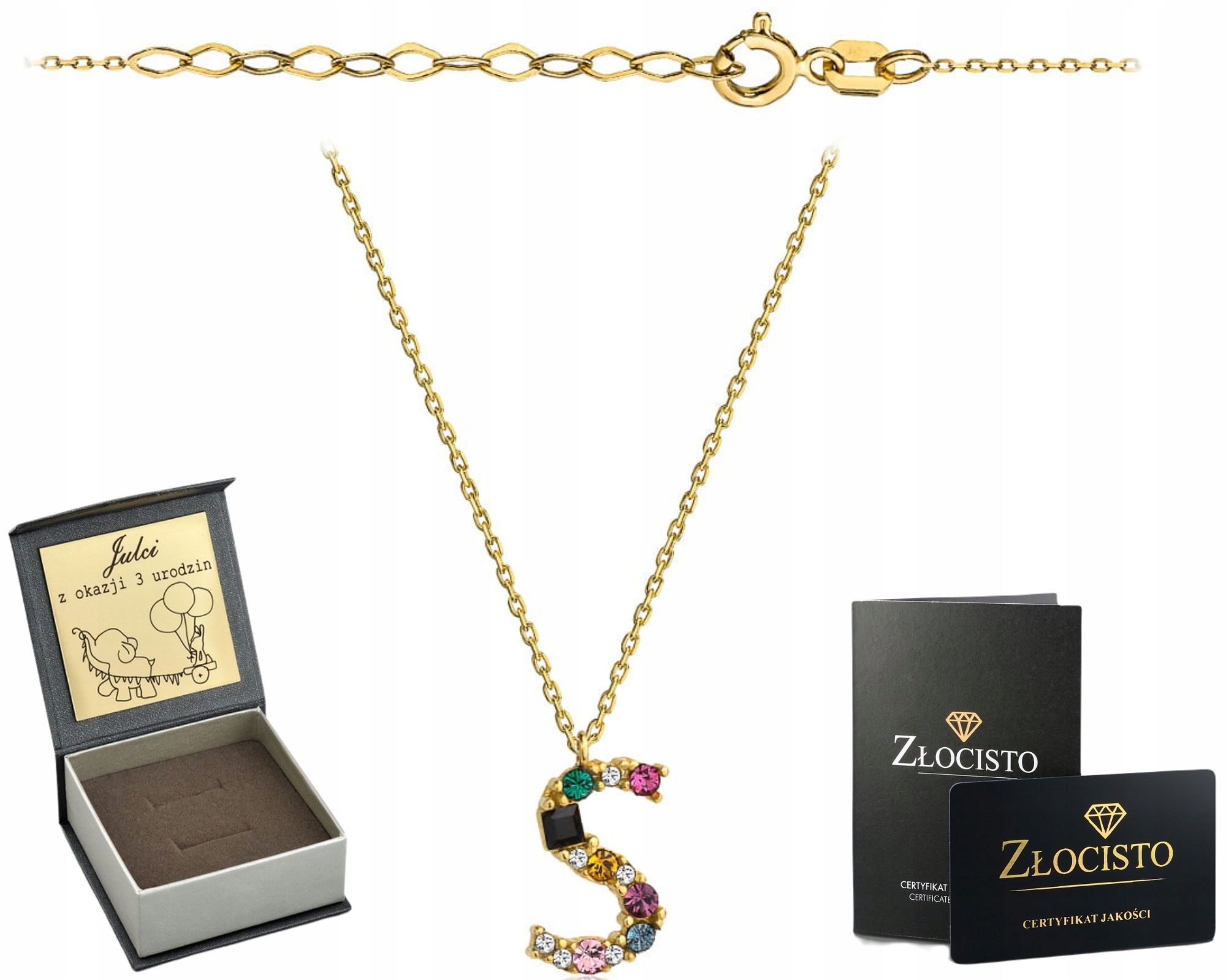 Zlatý Náhrdelník Písmenko S Barevnými Kameny Gravírování