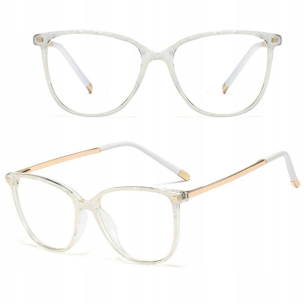 

Okulary damskie Zerówki białe Nerdy złote Kujonki