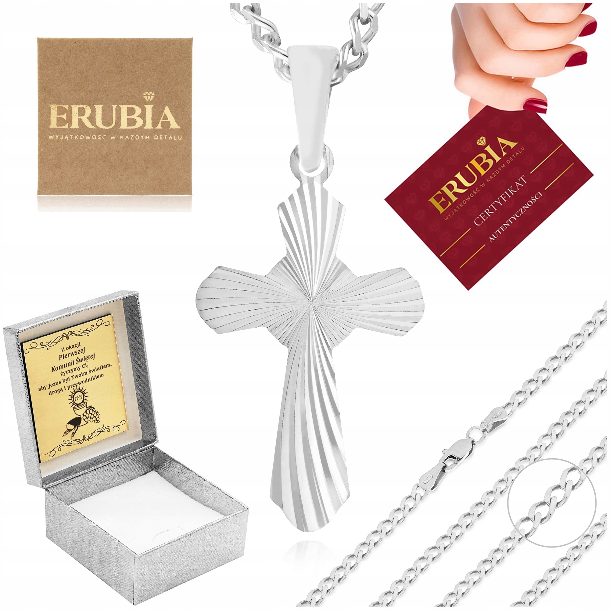 Elegantní Stříbrný Řetízek 925 Přívěsek Kříž Na Křtiny Rok Přijímání