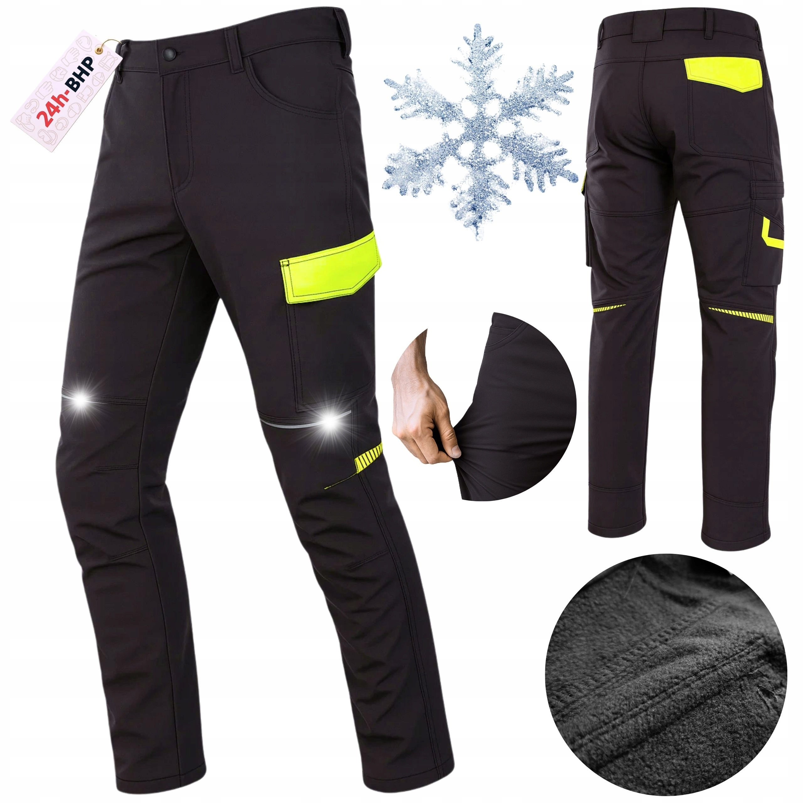 Zateplené Softshellové Pracovní kalhoty Bozp Ochranné Elastické Spandex Černé