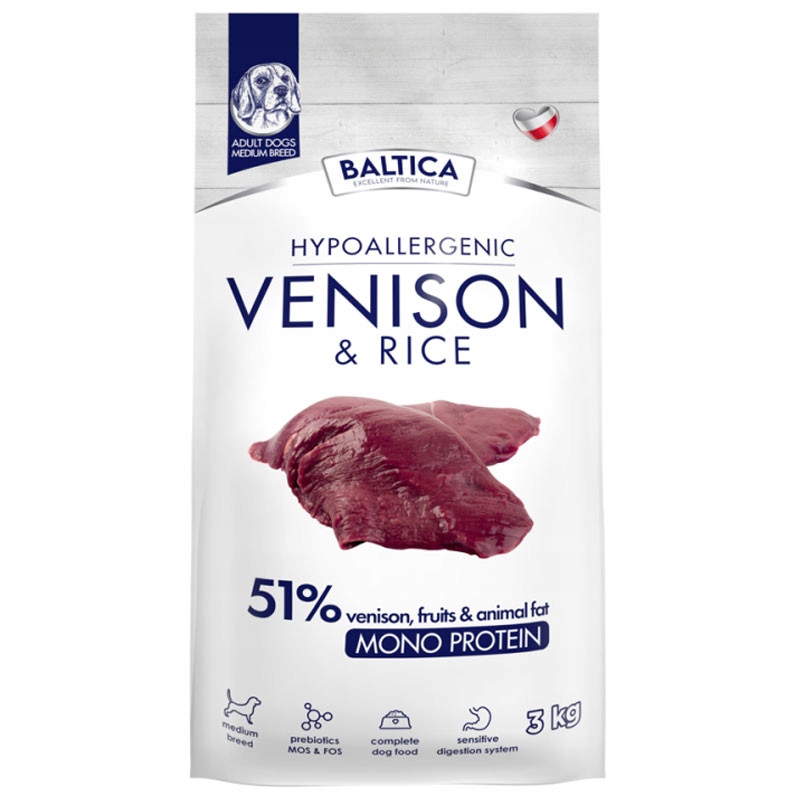 Levně Baltica Adult Venison & Rice Zvěřina s rýží pro dospělé psy středních plemen M 3kg