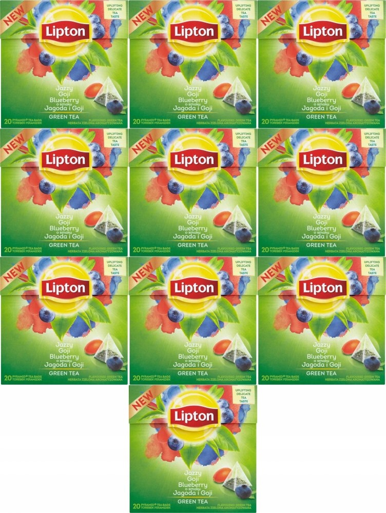 Herbata zielona smakowa w piramidkach Lipton jagody goji 20szt x10