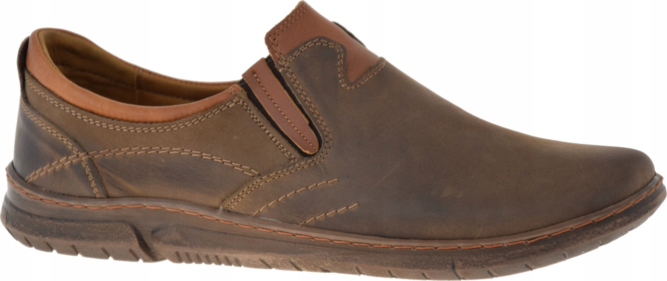 Pánské Kožené Mokasíny Hnědé Polské, Módní, Pohodlné, Detail 7126, Vel. 40