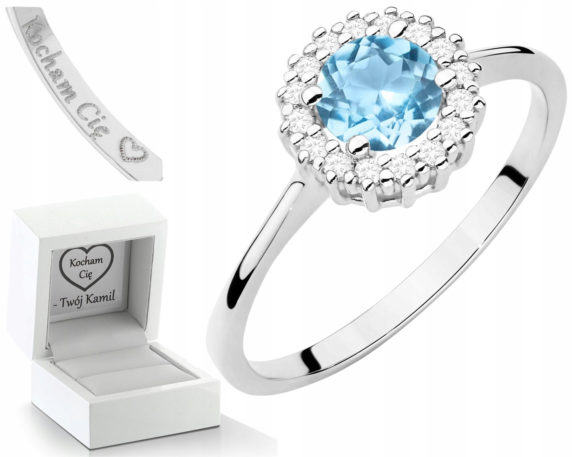 Bílý Zlatý Prstýnek S Topazem A Brilianty Pro Zásnuby 585 Zlato