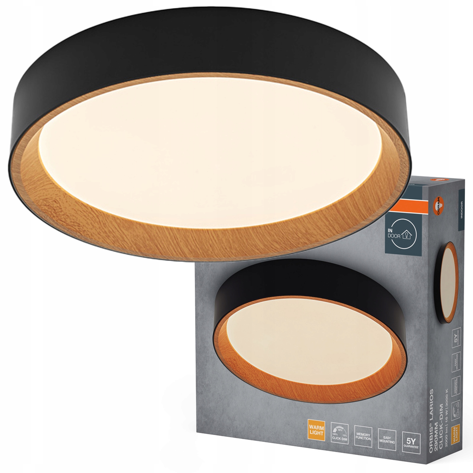 Stropní Svítidlo Led svítidlo 16W 1000lm 3000K Teplá hnědá Černá Orbis Osram