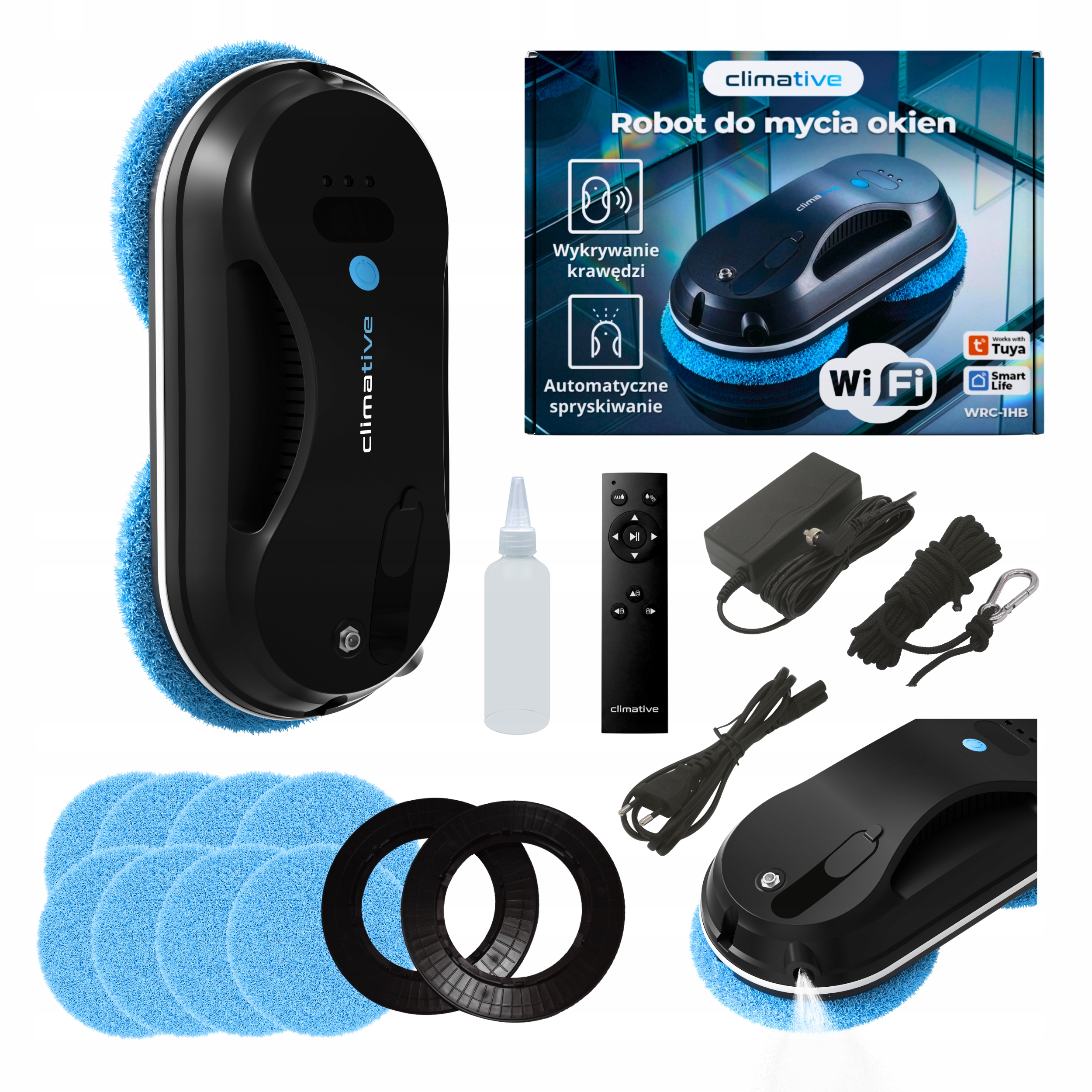 Robot do mycia okien szyb myjka 6600PA WiFi pilot zestaw 10 frotek mopów