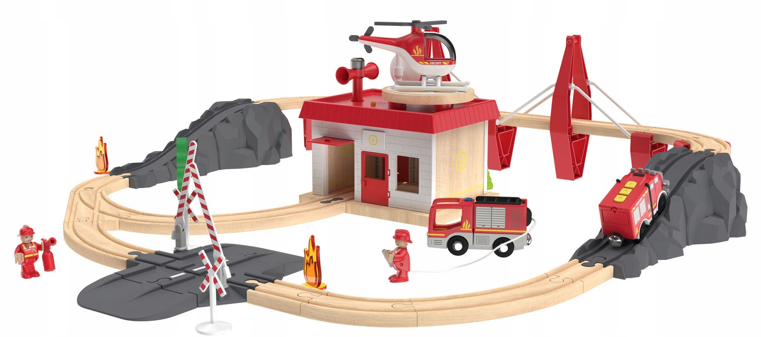 KOLEJKA NA BATERIE STRAŻ POŻARNA TORY DUŻY ZESTAW EFEKTY ŚWIETLNE DŹWIĘK EAN (GTIN) 4055332017291