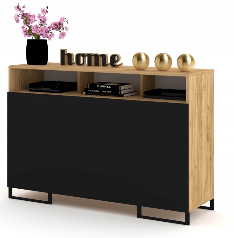 Velká komoda Černá Luna 3D 135 Dub Craft