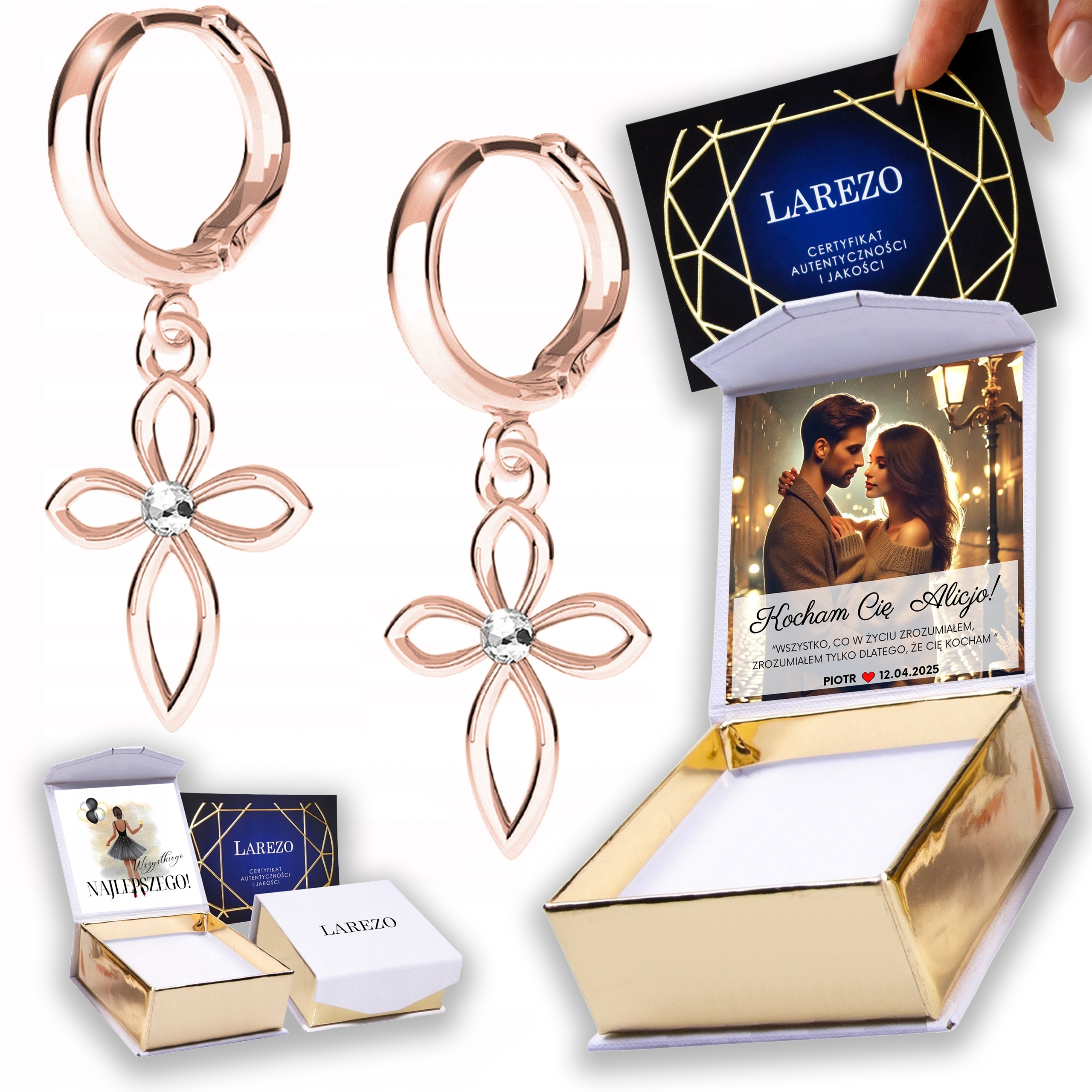 Náušnice Pozlacené 925 s křížky Ozdobné křížky Křížky Cross Print