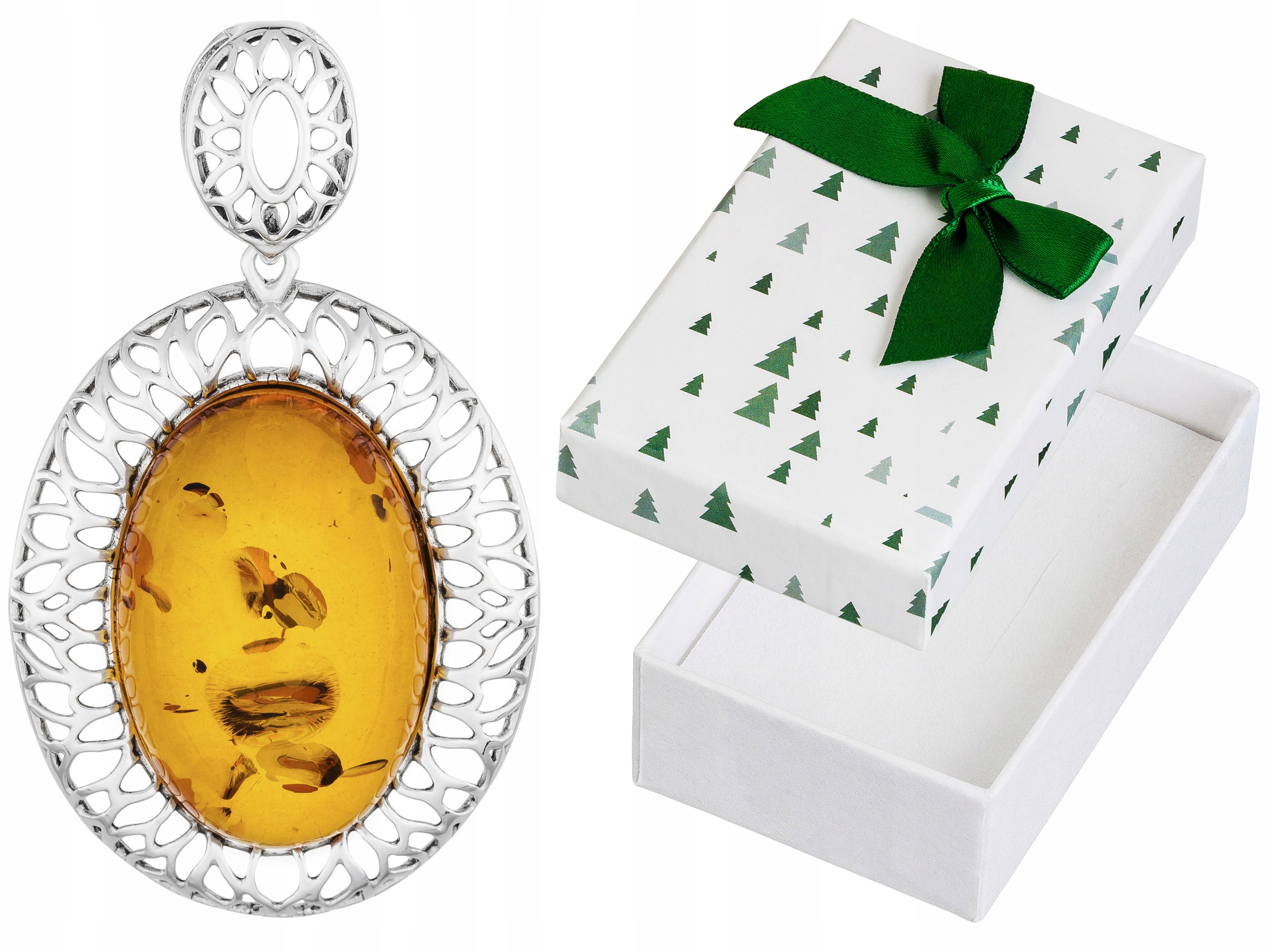 Velký stříbrný přívěsek s jantarem Oválný Stříbrný Přívěsek 6 cm Ovál Stříbro