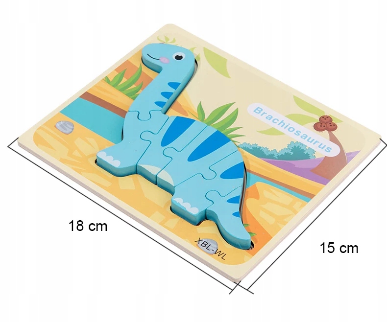 Puzzle 3d drewniane układanka puzzle Montessori dinozaury Wiek dziecka 18 m +