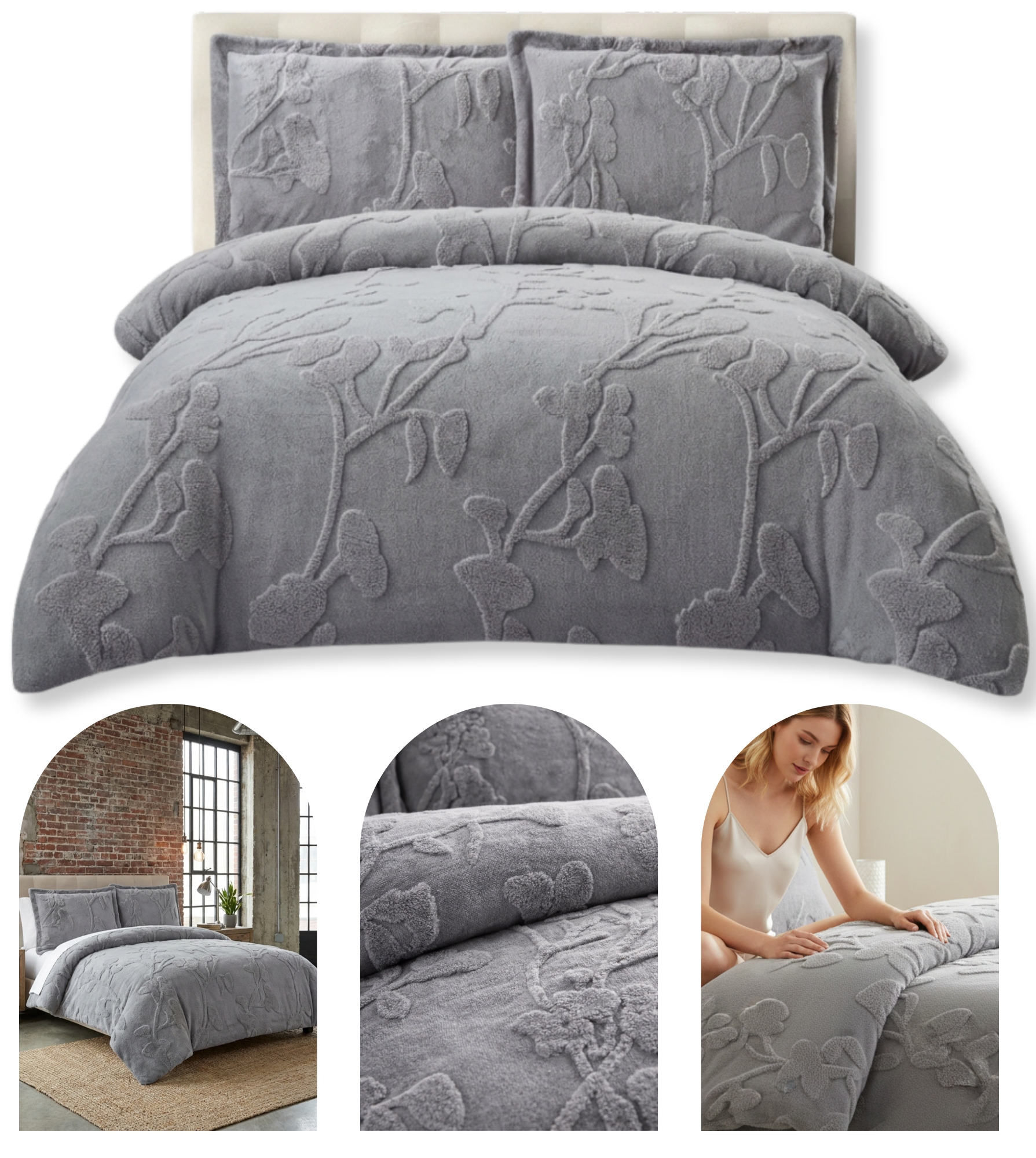 Sada Povlečení Medvídek 160x200 cm 2x povlak 70x80 Světle Šedý Příjemný