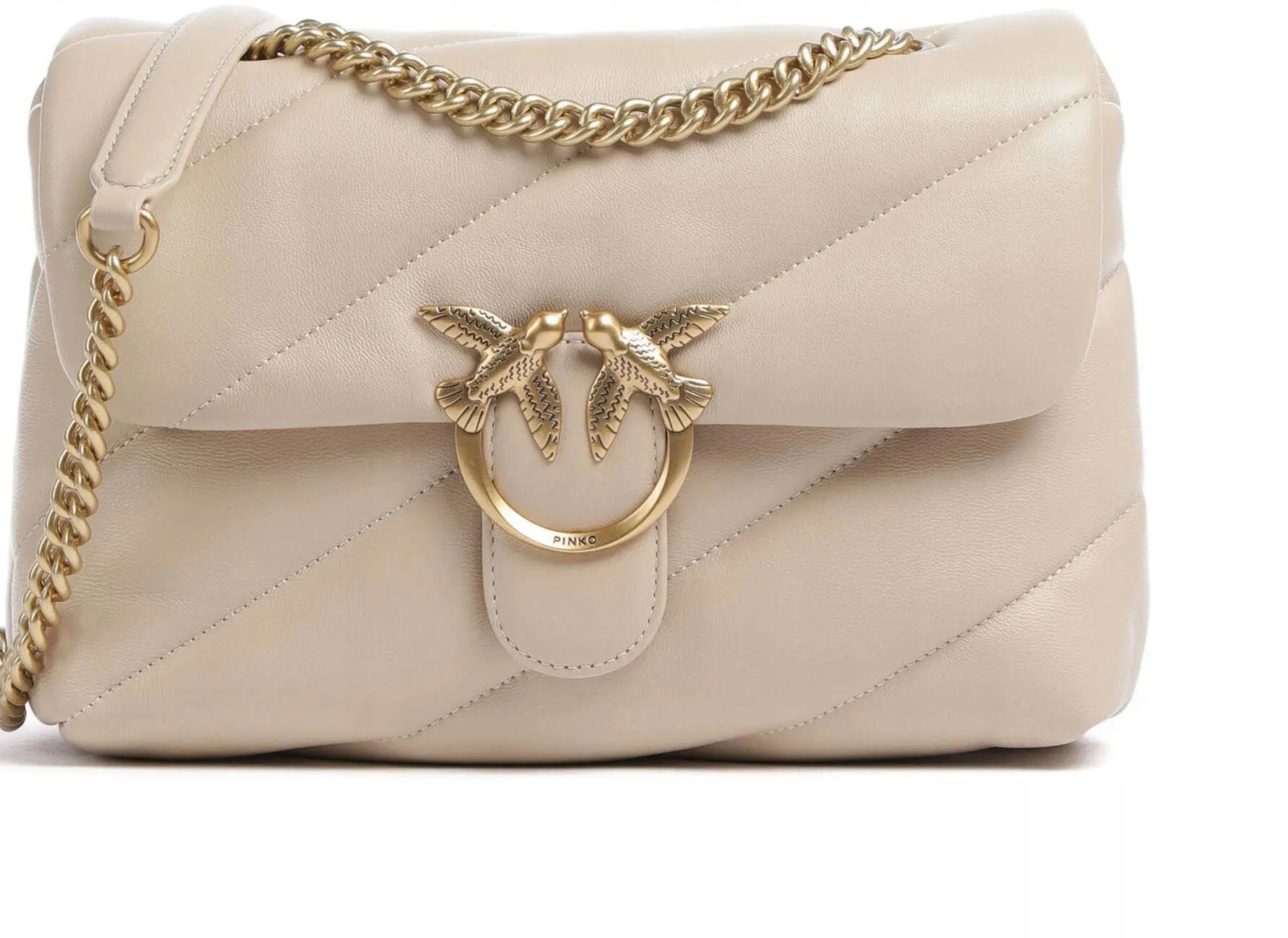 Pinko kožená kabelka kabelka přes rameno Love Classic Puff Italy velká Beige