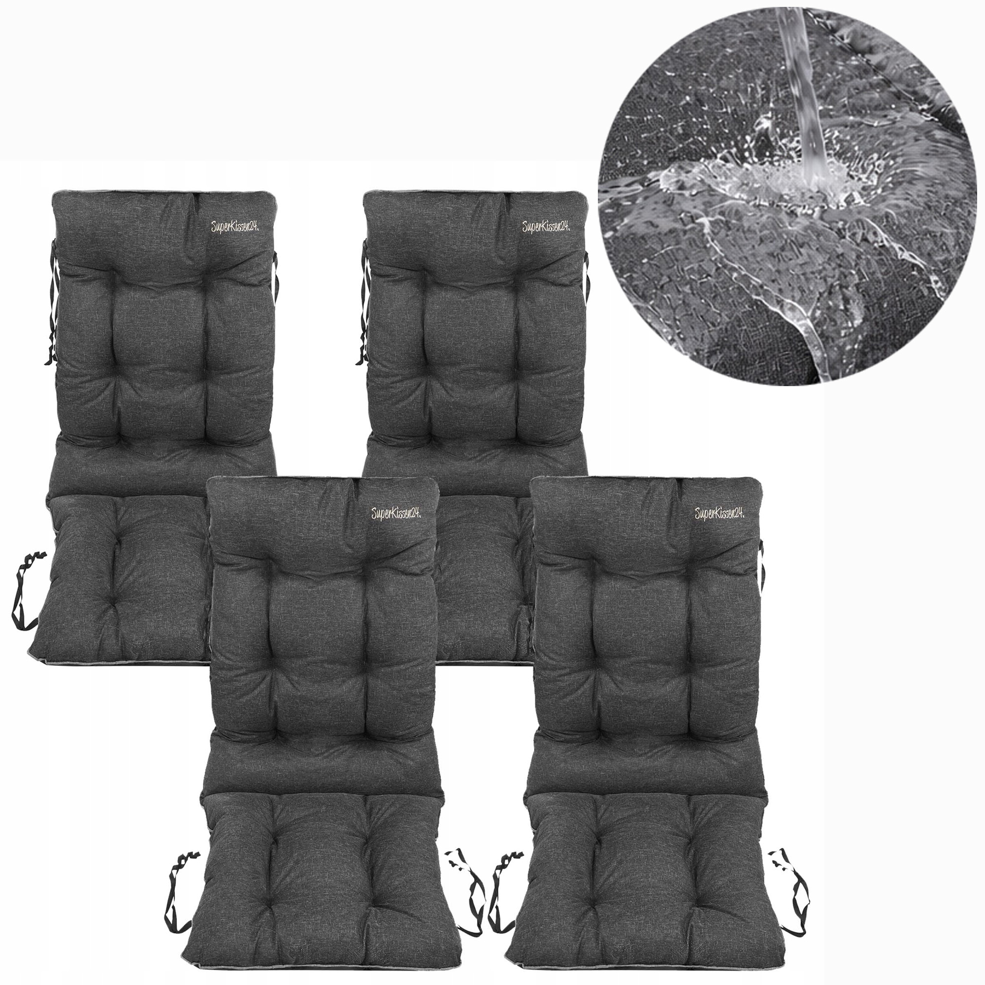 Set polštář Voděodolná na zahradní židli 48x48x75 Len Černá 4ks