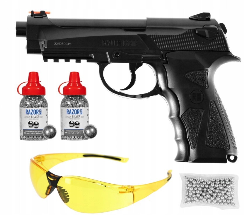 RazorGun Pistolet Wiatrówka Excite Okulary Ochronne 4.5mm BBs 2x 1500szt.