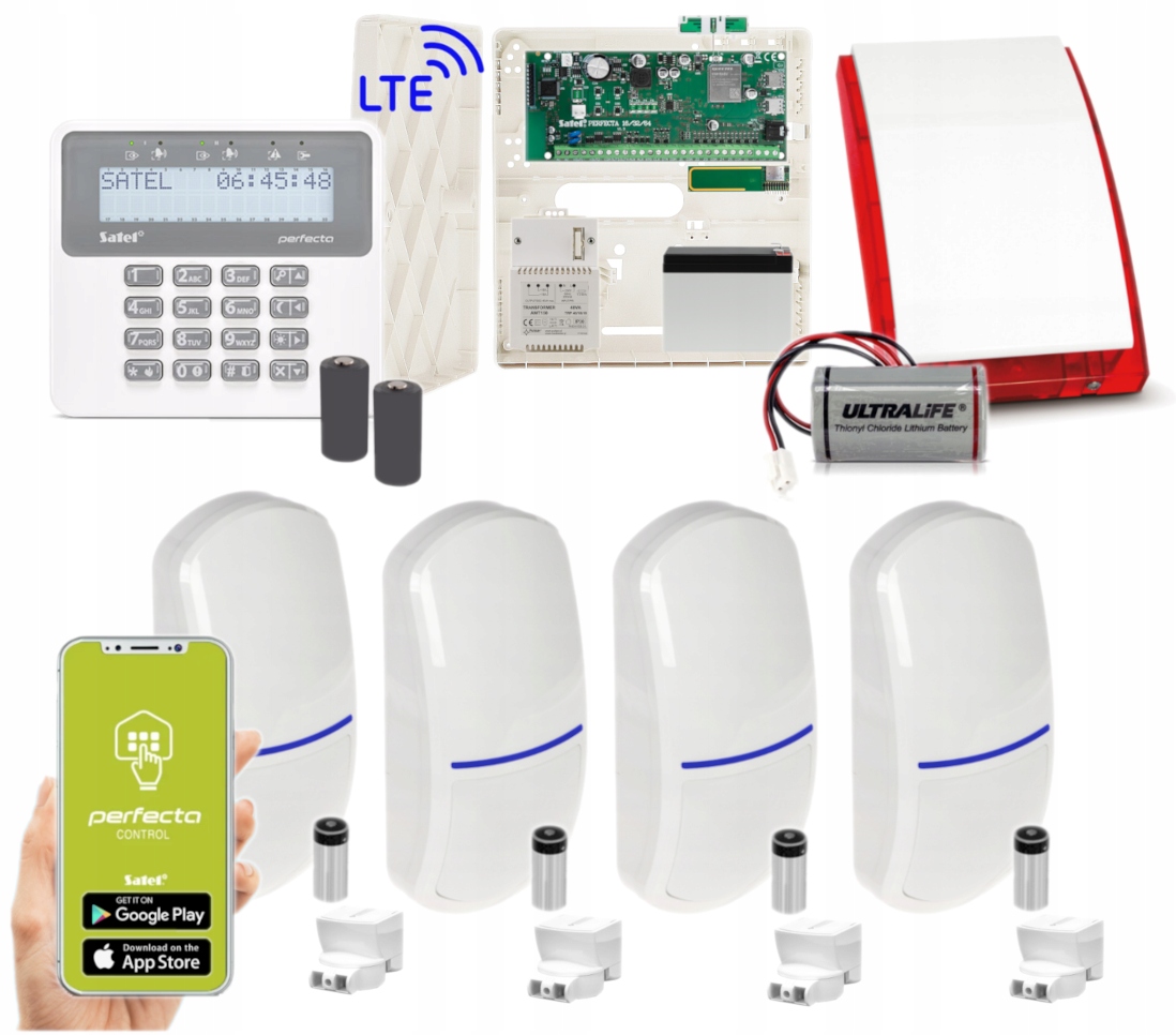 Satel Alarm System Bezprzewodowy Perfecta 16 Lte 4 Czujki MPD-310 Aplikacja