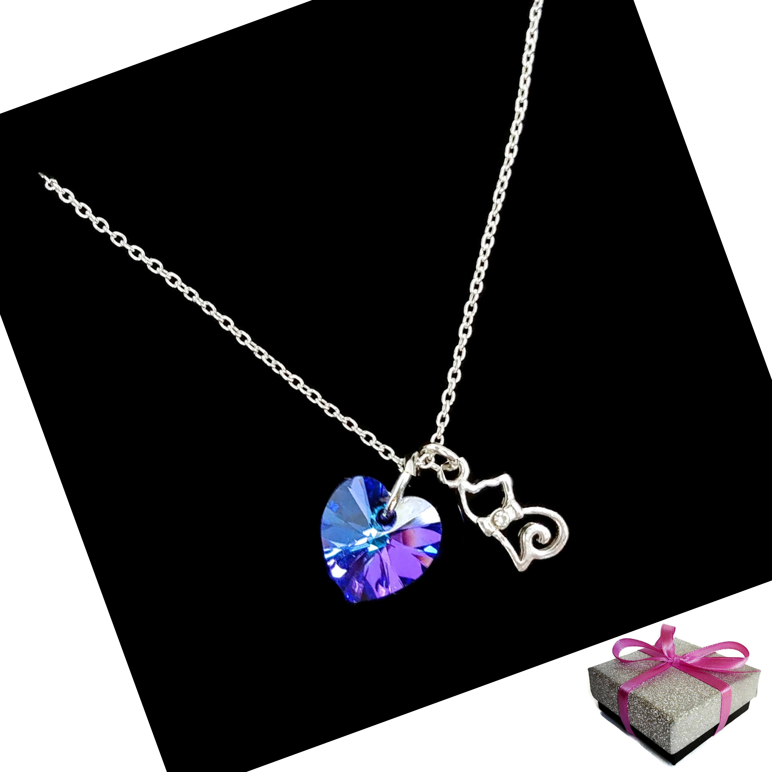 

Naszyjnik Kot Kotek Swarovski Srebro 925 Pudełko