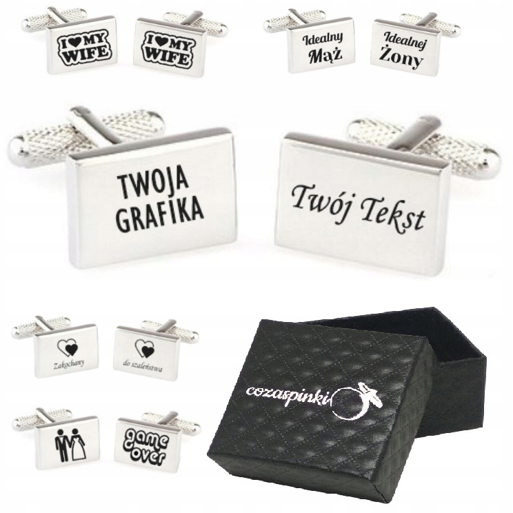 

Spinki do mankietów prostokątne Twój Tekst Grafika