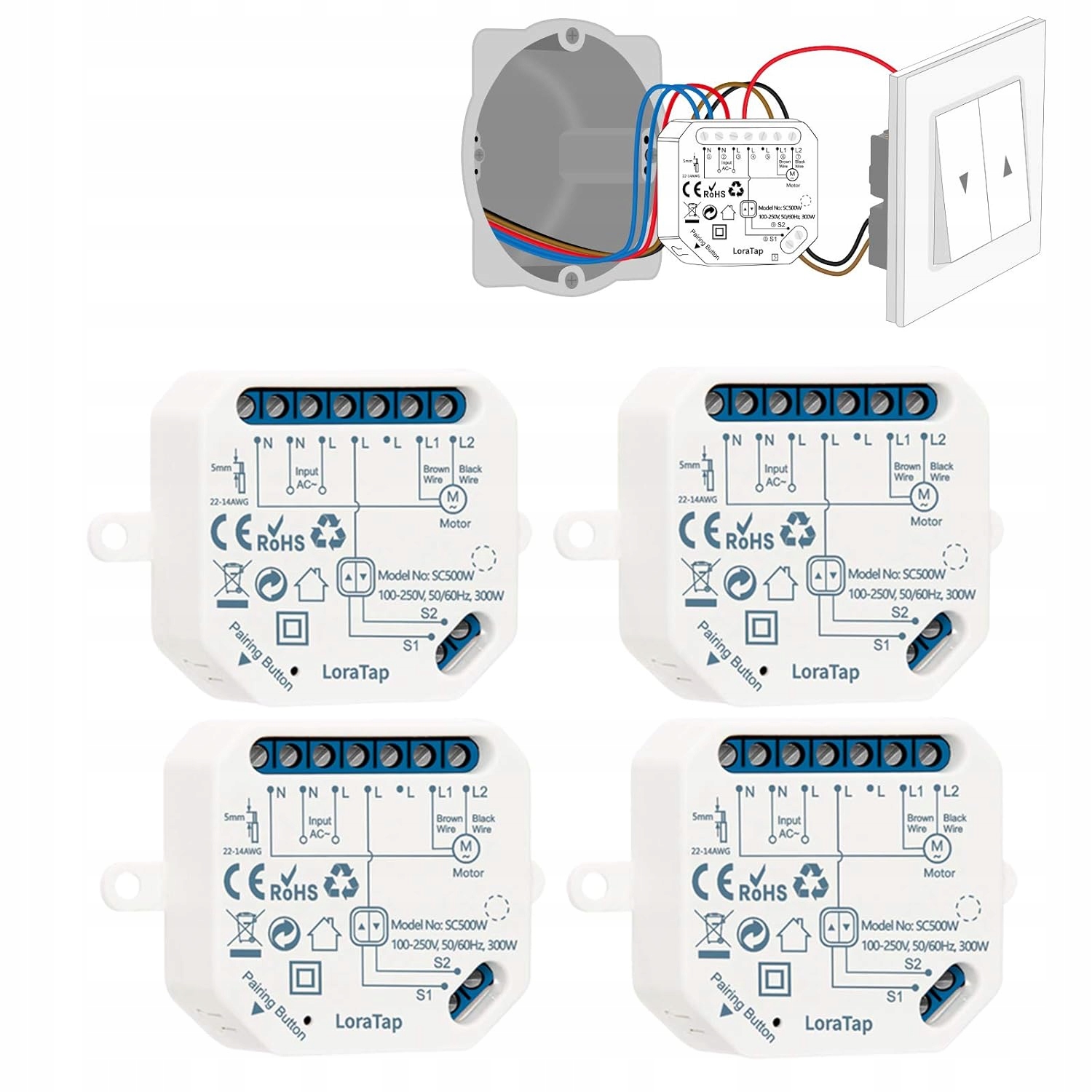 4ks Reléový modul pre elektrické rolety s Wifi a vypínačom