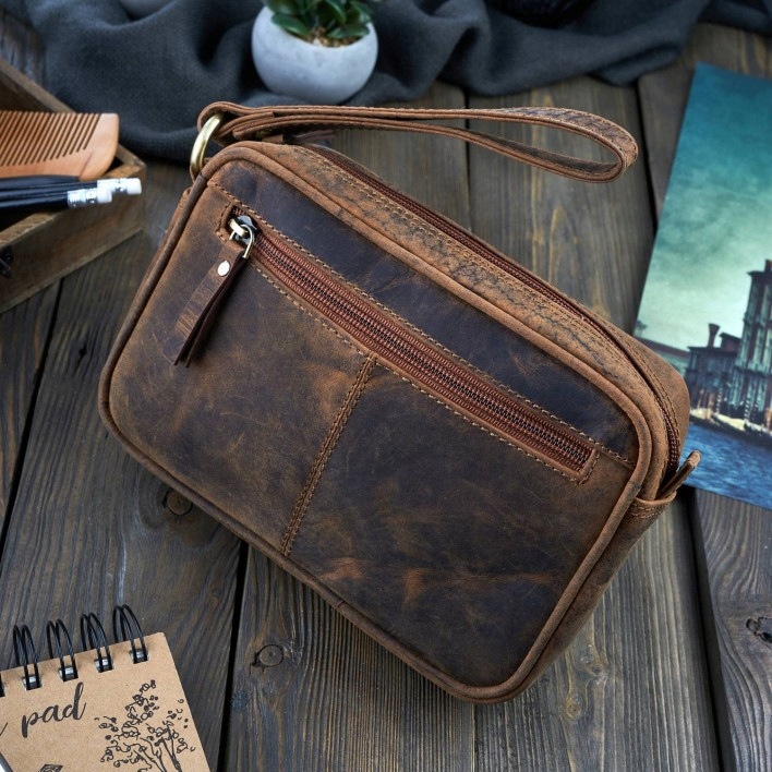 SASZETKA MĘSKA ZE SKÓRY DO RĘKI VINTAGE BRĄZOWA Rodzaj do ręki