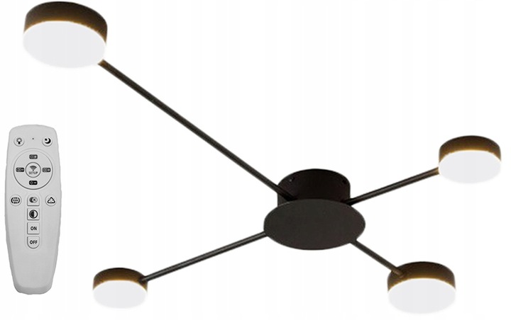 Moderná Stropná Lampa Black Stropné Svietidlo 4 Led Diaľkový Ovládač