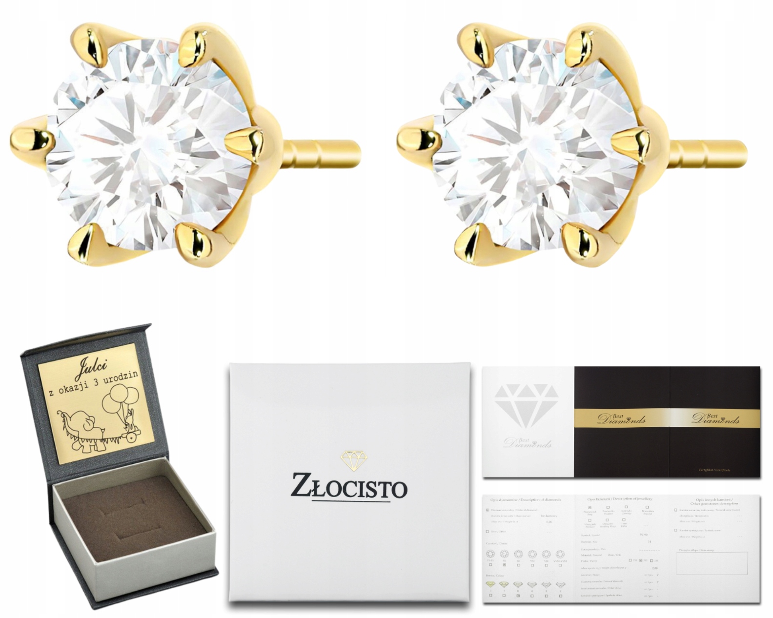 Zlato Náušnice Laboratoriálské Diamanty 1,40 KArátu Puzeta Dárek Certifikát
