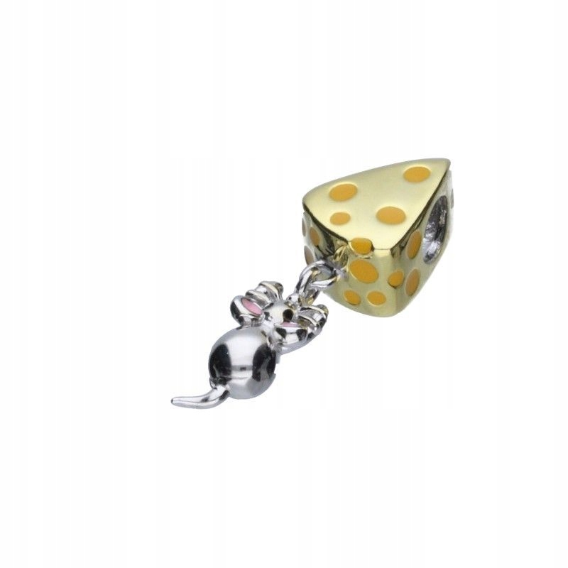 Stříbrný přívěsek z korálků 925, modulární korálkový přívěsek s myší a pozlaceným sýrem, dárek