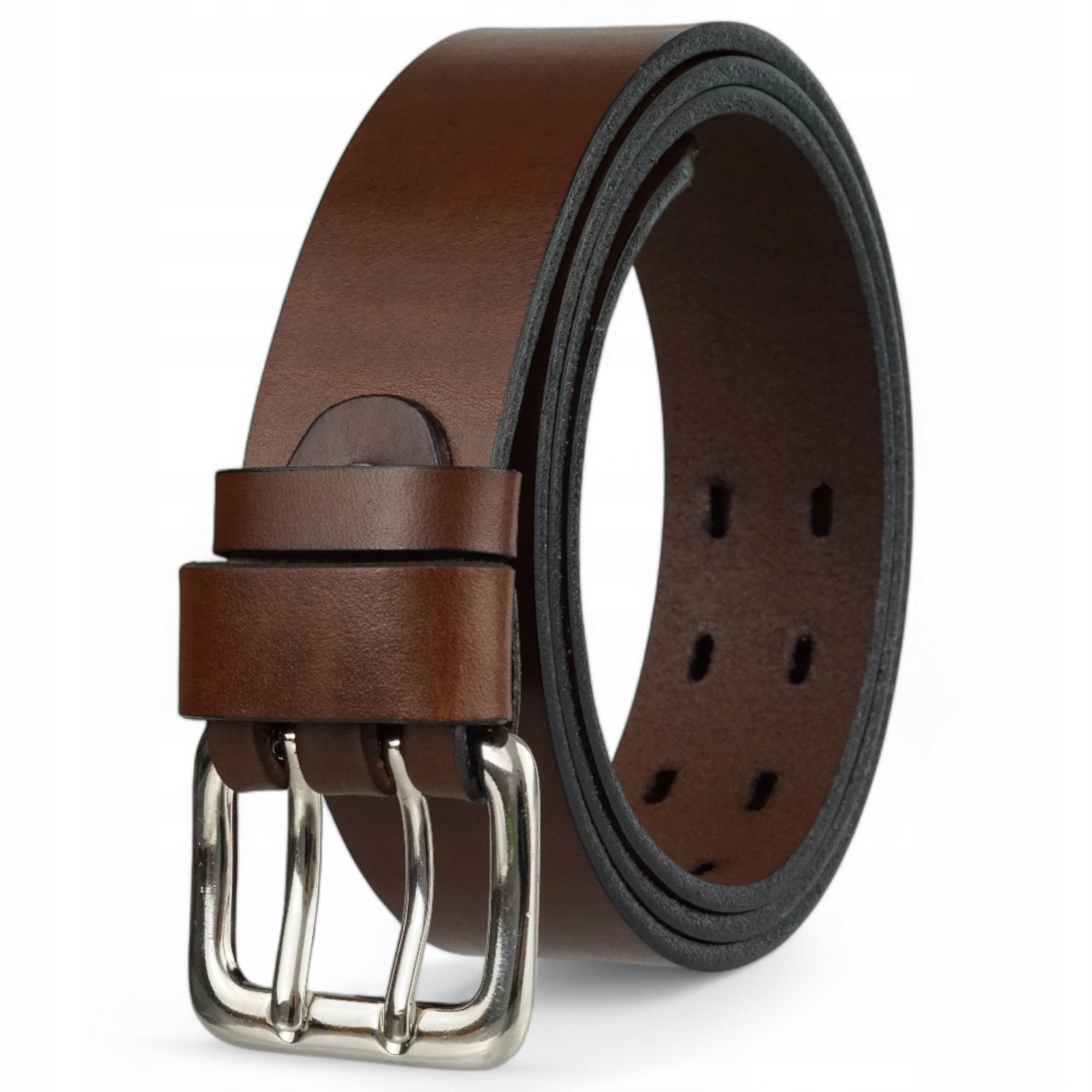 Skórzany Męski Pasek Blakardo 4 CM Dwurzędowy Brązowy 125