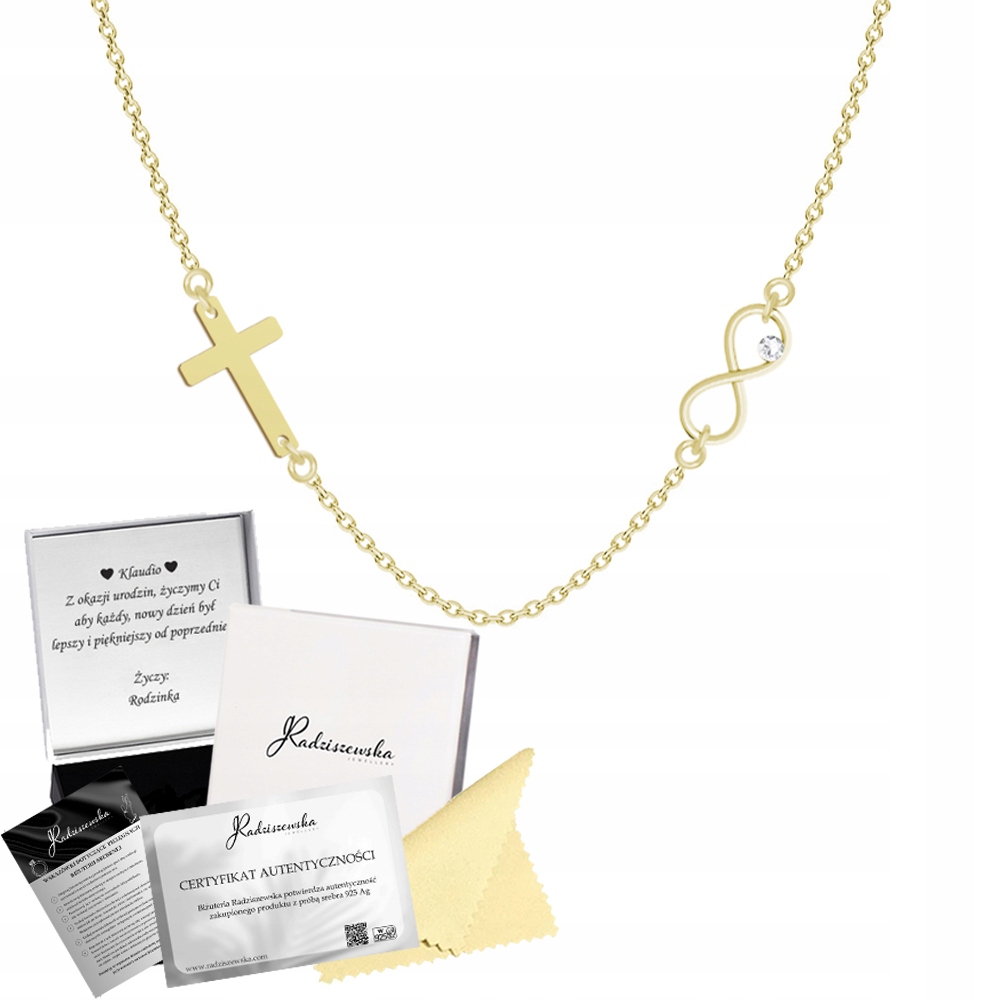 Zlatý náhrdelník s křížkem a nekonečnem, celebritka Dárek 925
