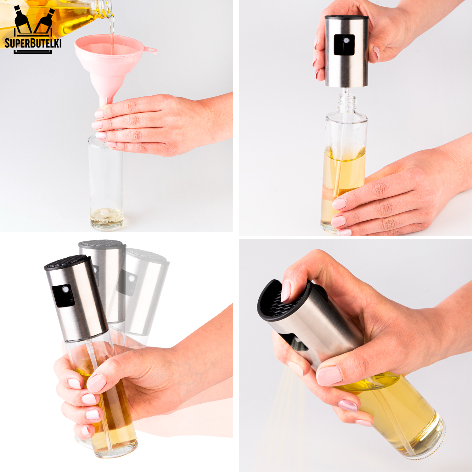 SPRYSKIWACZ DO OLEJU OLIWY OCTU DOZOWNIK NA OLIWĘ OLEJ ZE STALI NIERDZEWNEJ Materiał wykonania szkło