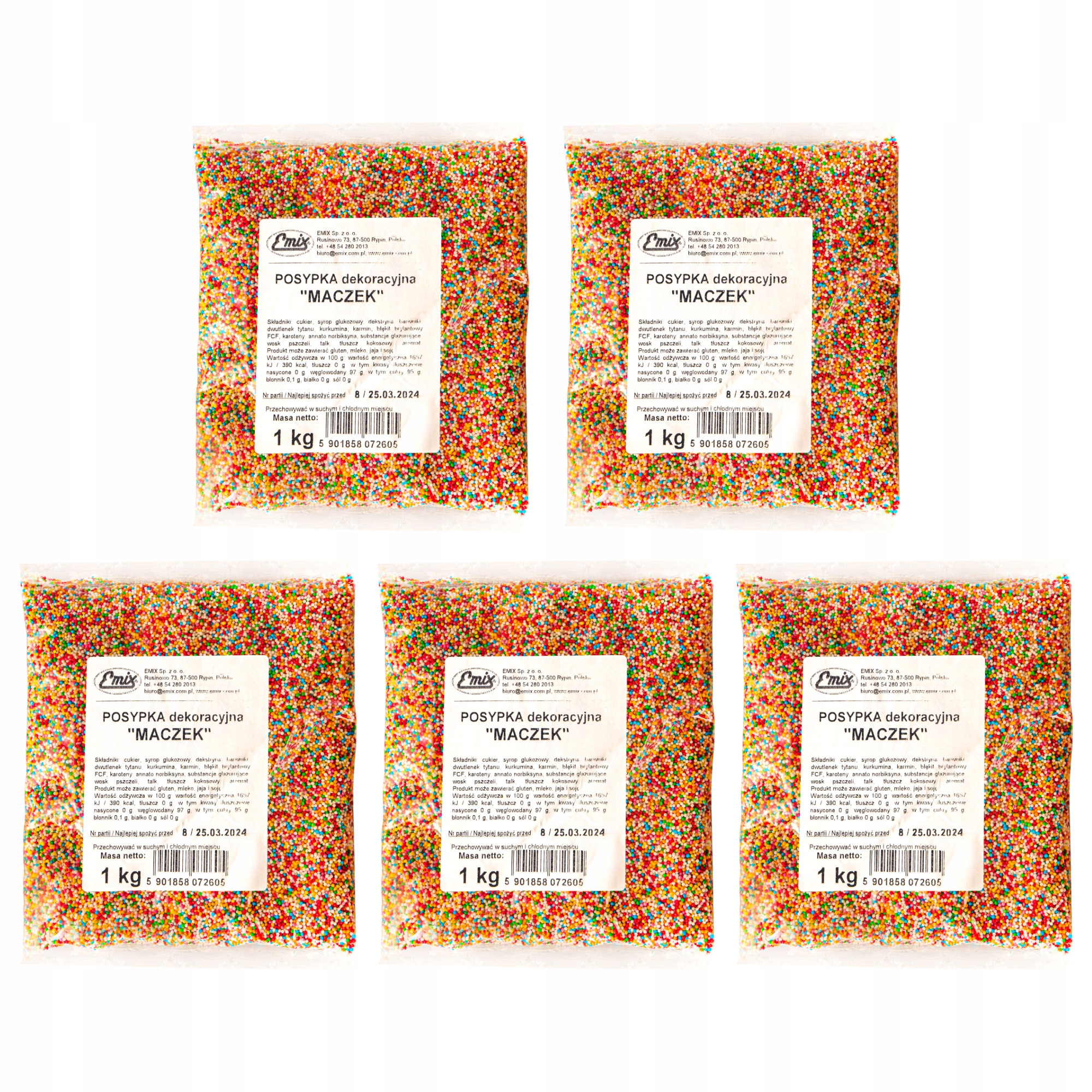 Posypka cukrowa maczek kolorowy Owocowy 5kg do lodów ciast tortu mix XL