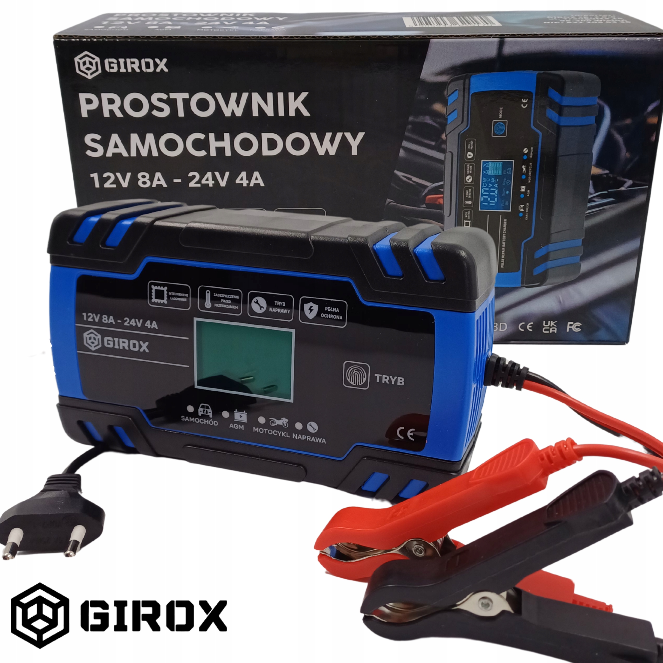 Prostownik Automatyczny Funkcja Naprawy Do Akumulatorów 8A 12V 24V LCD