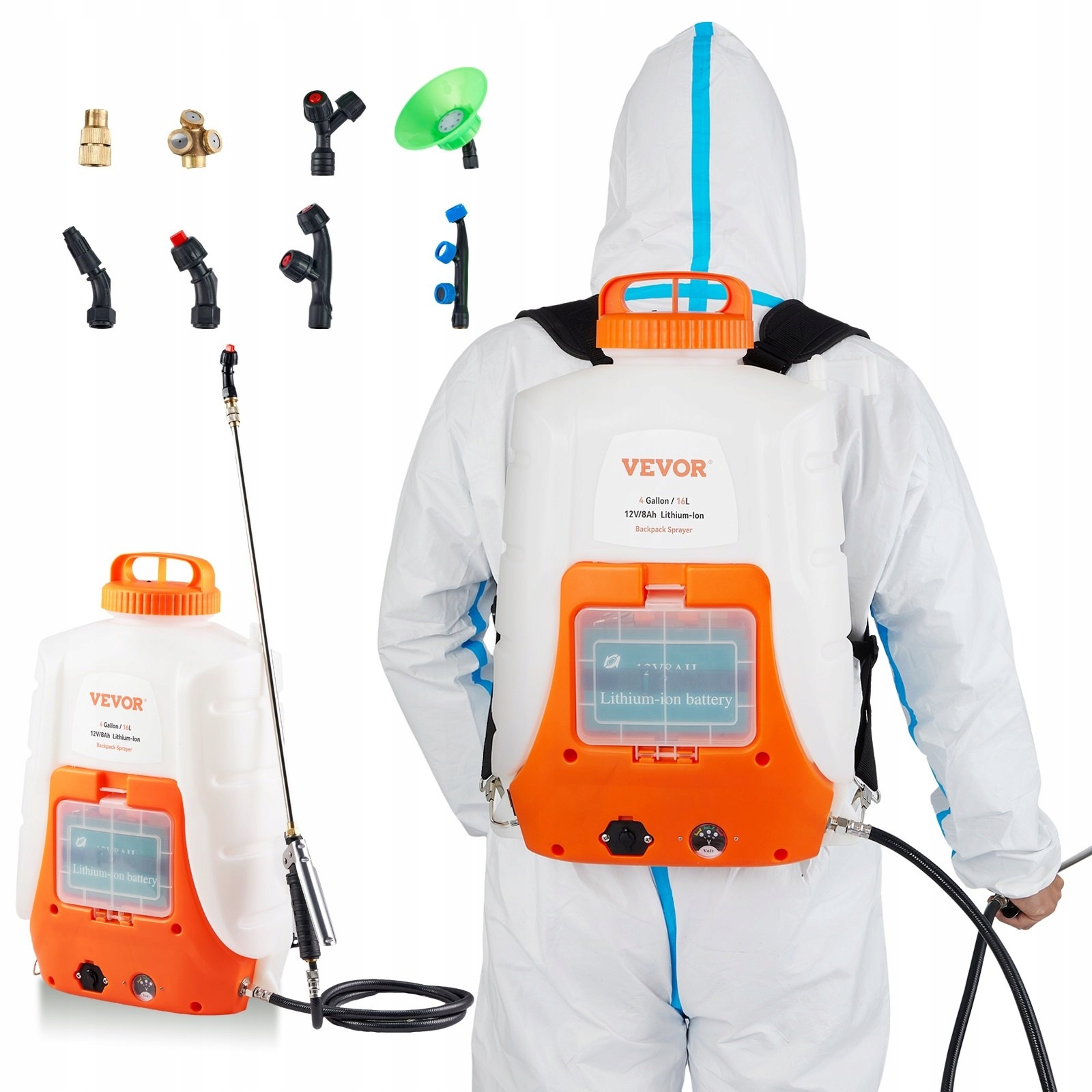 Opryskiwacz plecakowy akumulatorowy 15L, 0-90 Psi, 8 dysz, 2 lance