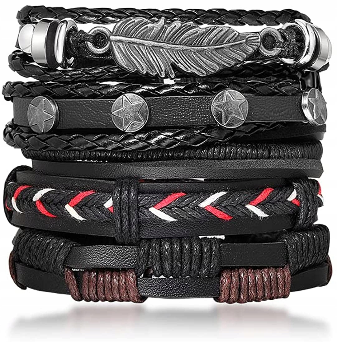 

Czarna Skórzana Bransoletka Męska Zestaw