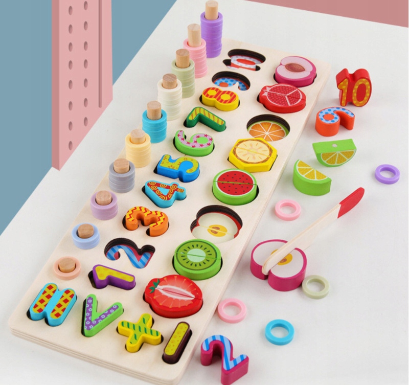 MONTESSORI DREWNIANE LICZYDŁO CYFRY LITERY OWOCE Marka Stator