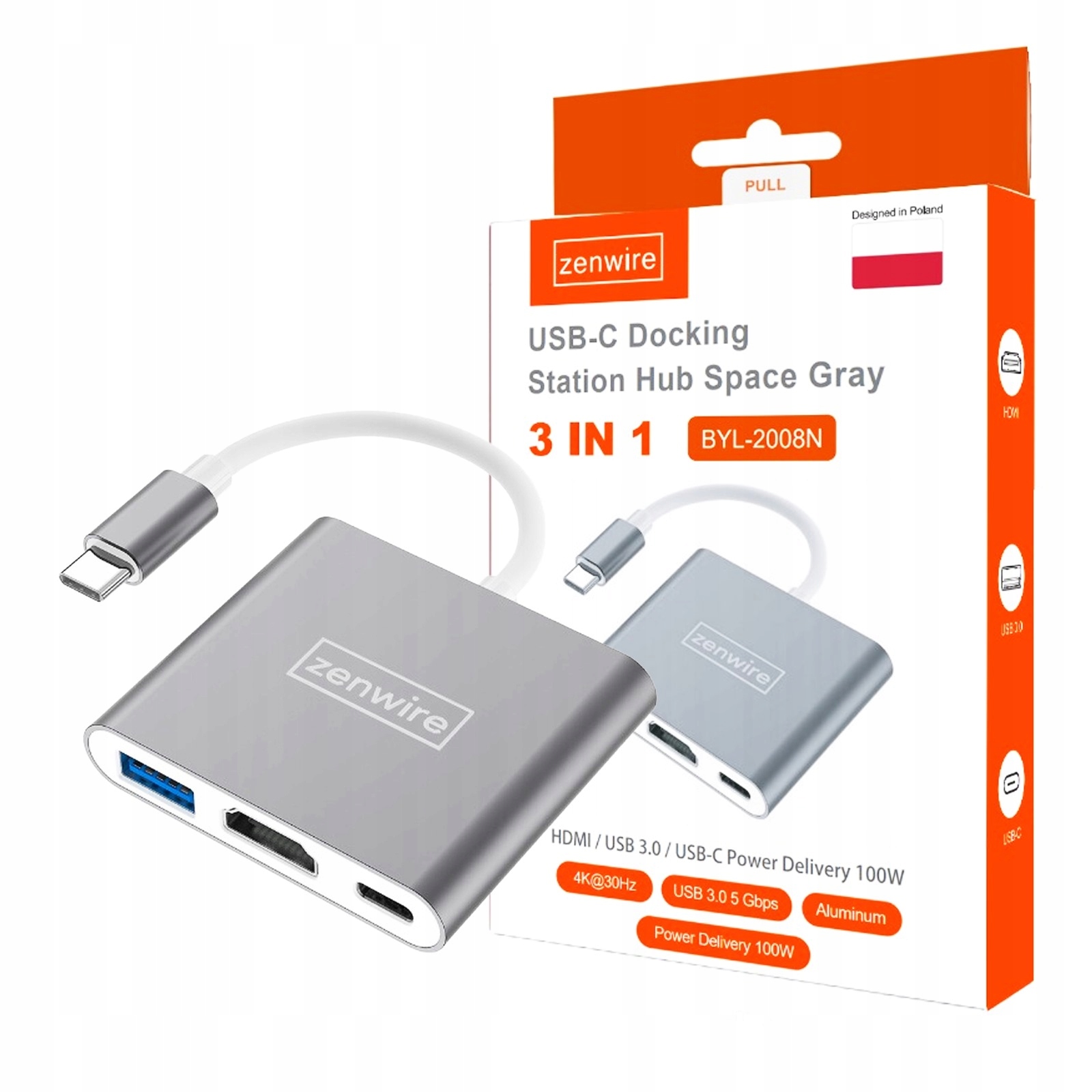 ⚡️ HIT CENOWY! Adapter Zenwire 3w1 USB-C Hub HDMI 4K – Kompatybilny z MacBook/Samsung.