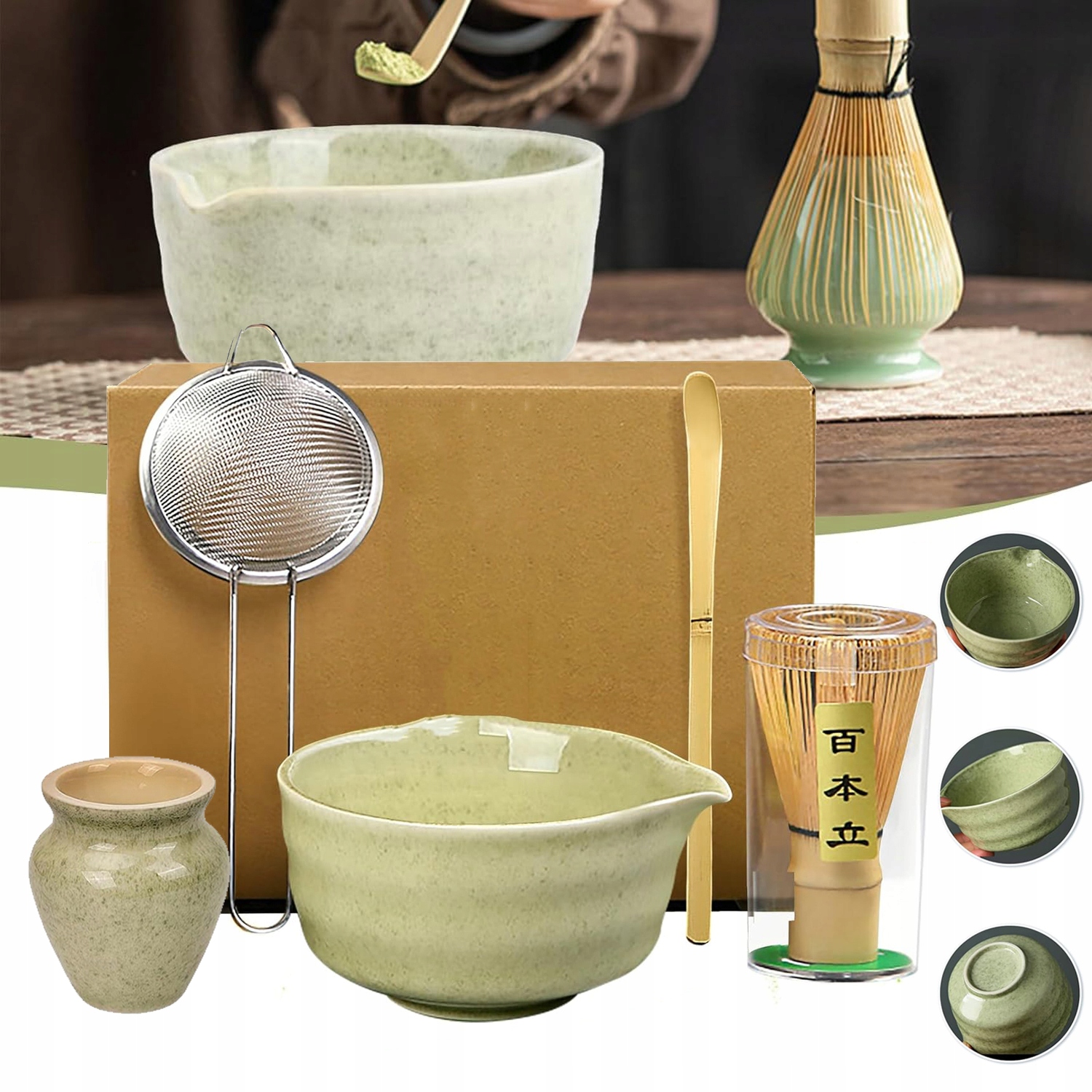 Zestaw Do Herbaty Matcha Ceramika Ustawić, Chasen Miotełka Łopatka Łyżeczka