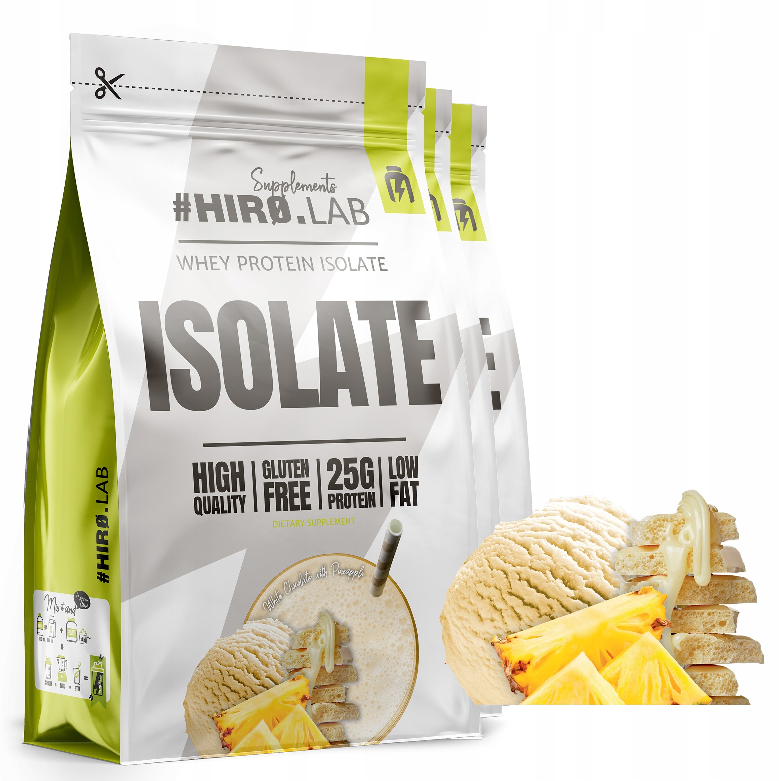 3x Bílkovina Syrovátkový izolát Wpi Whey Protein 700g Čokoláda Ananas Hiro.Lab