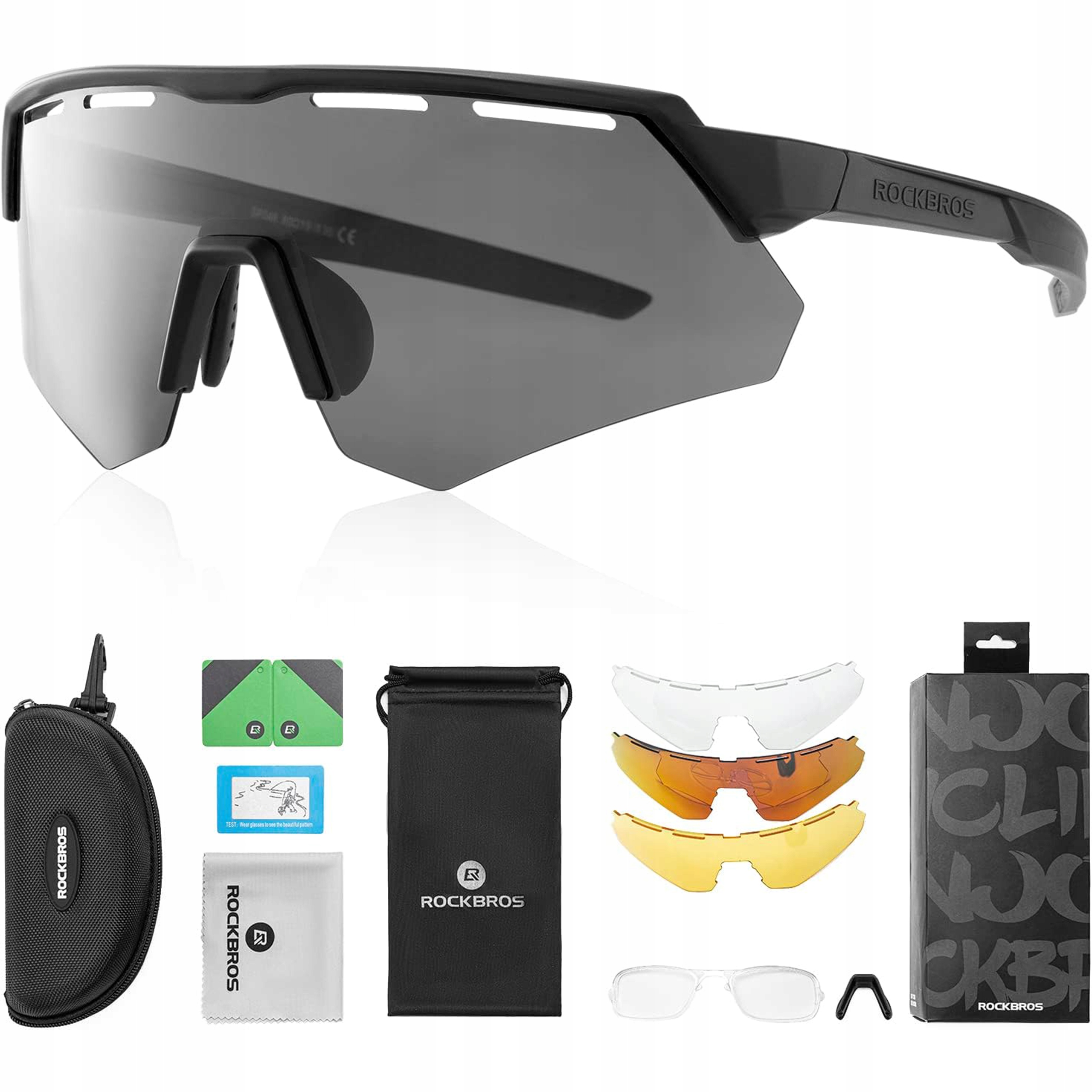 Okulary sportowe rowerowe Rockbros z polaryzacją wymienne szkła 3 szt.