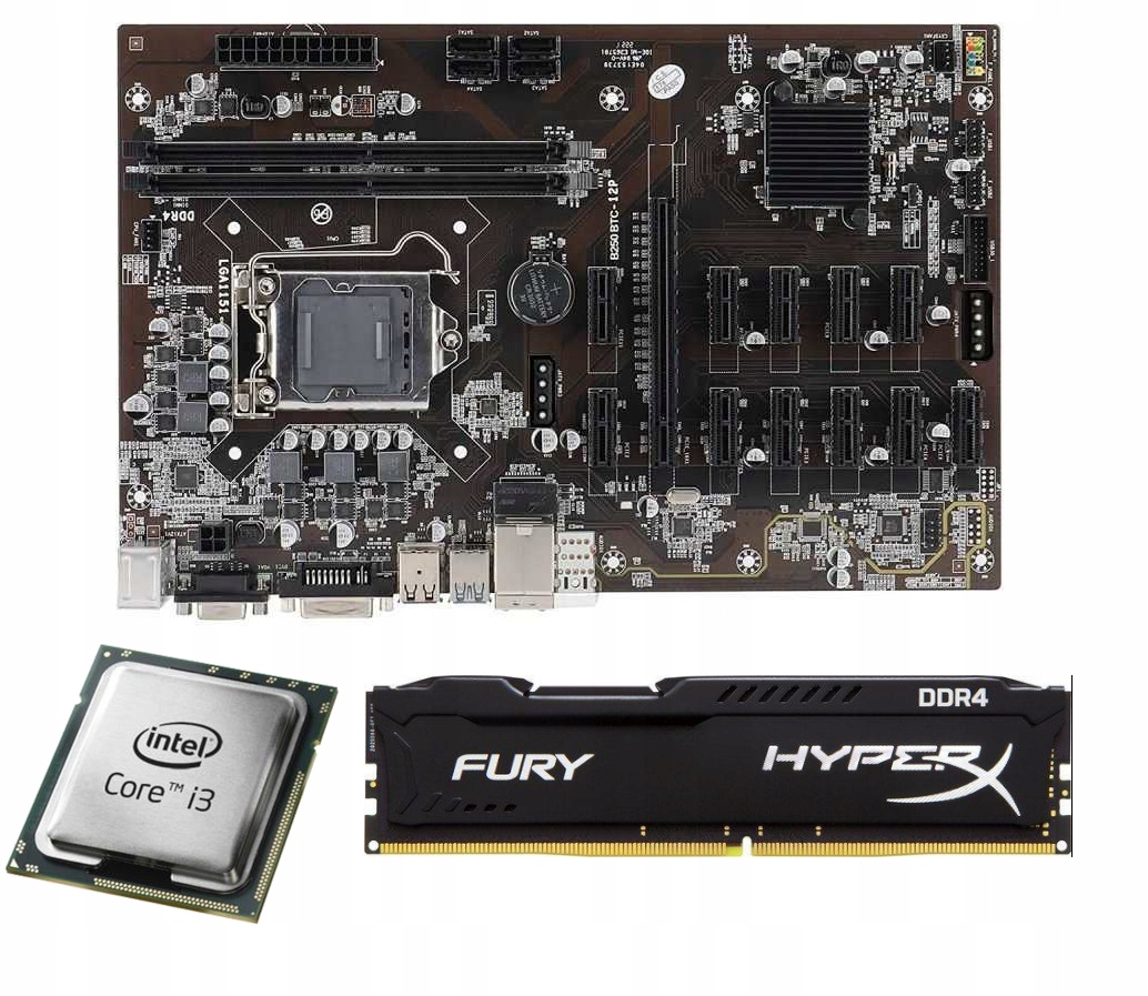 B250 BTC-12P + Intel Core i3-6100 + HyperX Fury 8GB DDR4 2133MHz w Kraków -  Sklep, Opinie, Cena w Allegro